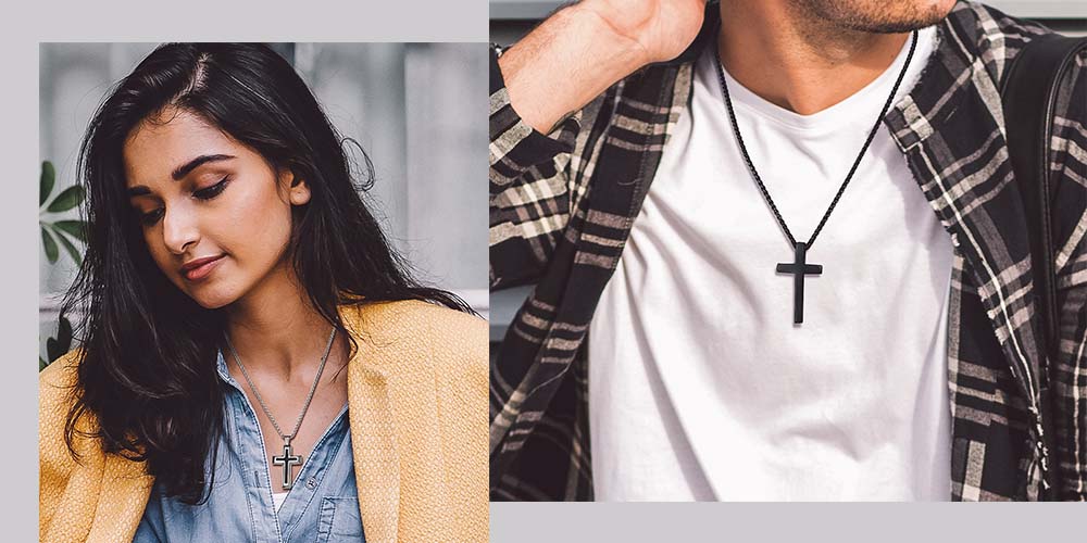 thumbnail video image 2 of Bandmax 3D Black Cross Pendant Necklace for Men Women Stainless Steel Christian Crucifix Necklace Easter Christmas Jewelry Gift, 2 of 8
