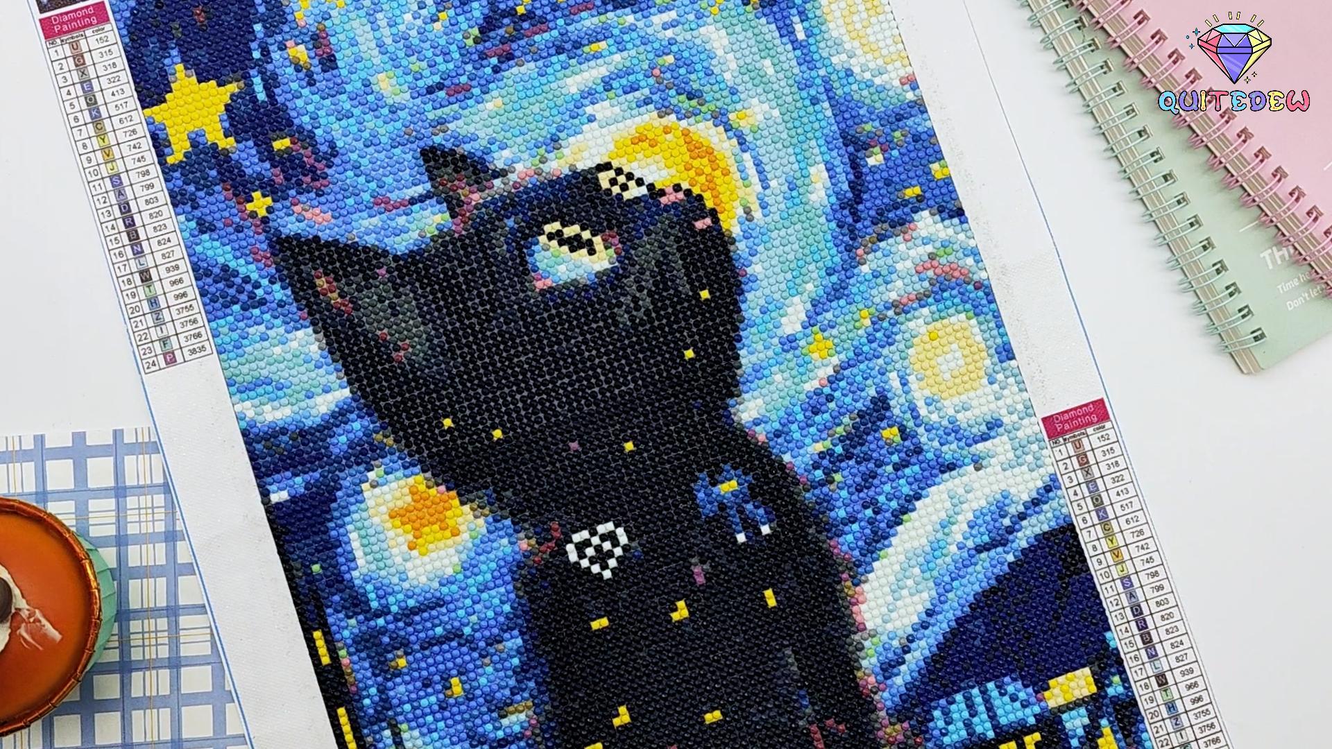 thumbnail video image 2 of QUITEDEW 5D Diamond Painting Kits for Adults Black Cat,Relaxing Gem Painting Craft with Tools,Gifts Home Wall Decor12x16inch (Starry Night), 2 of 8