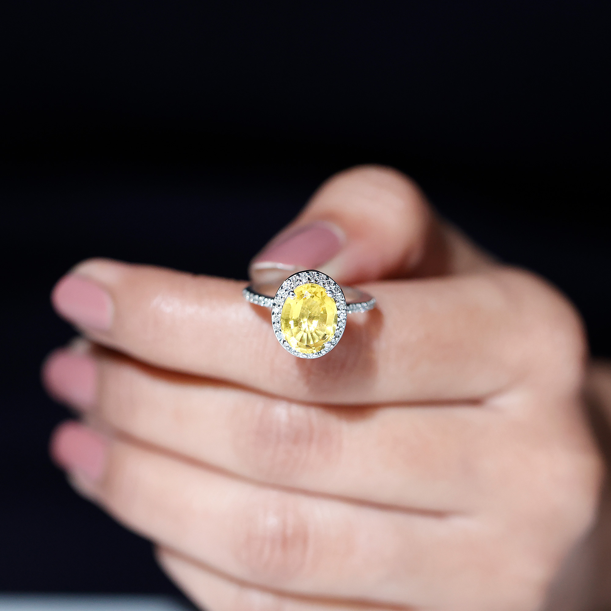 thumbnail video image 2 of Rosec Jewels Classic Lab Created Yellow Sapphire Ring with Diamond Halo (AAAA Quality), 18K White Gold, US 10.50, 2 of 8