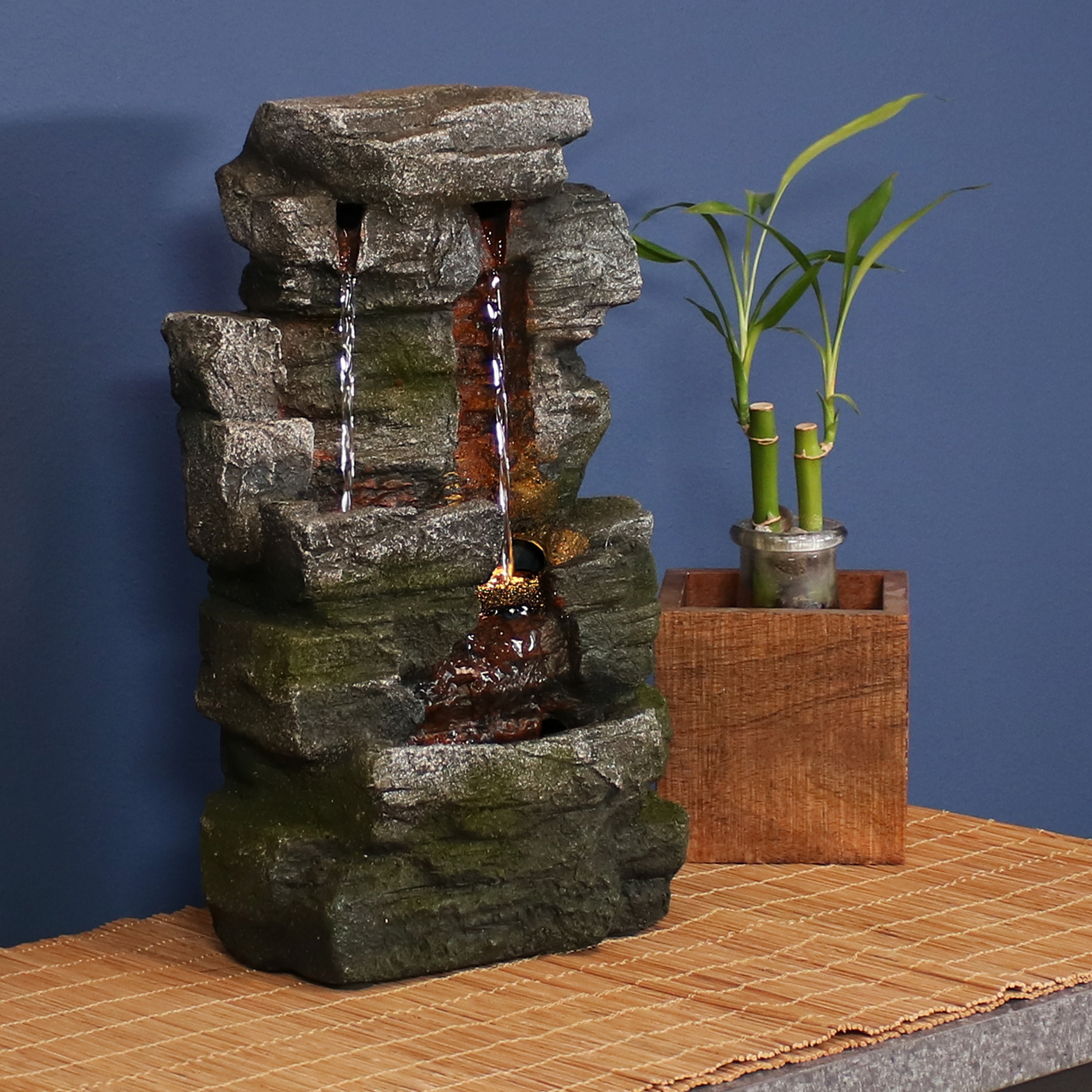 thumbnail video image 2 of Sunnydaze Towering Cave Waterfall Indoor Tabletop Fountain with LED - 14", 2 of 9