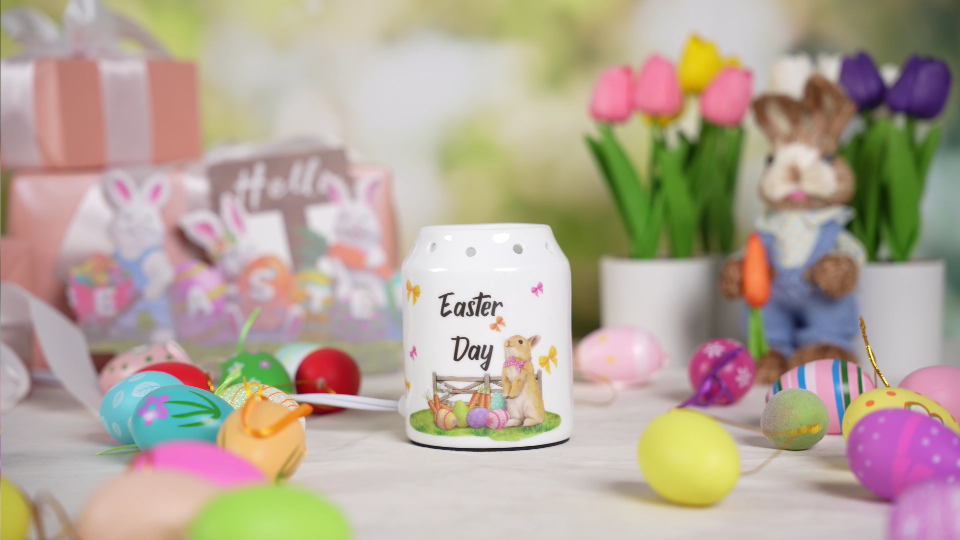 thumbnail video image 2 of Sziqiqi Easter Wax Warmer with Bunny Design: Ceramic Electric Wax Melter with 2 Bulbs Flameless Scented Wax Burner for Home Decor Gift, 2 of 11