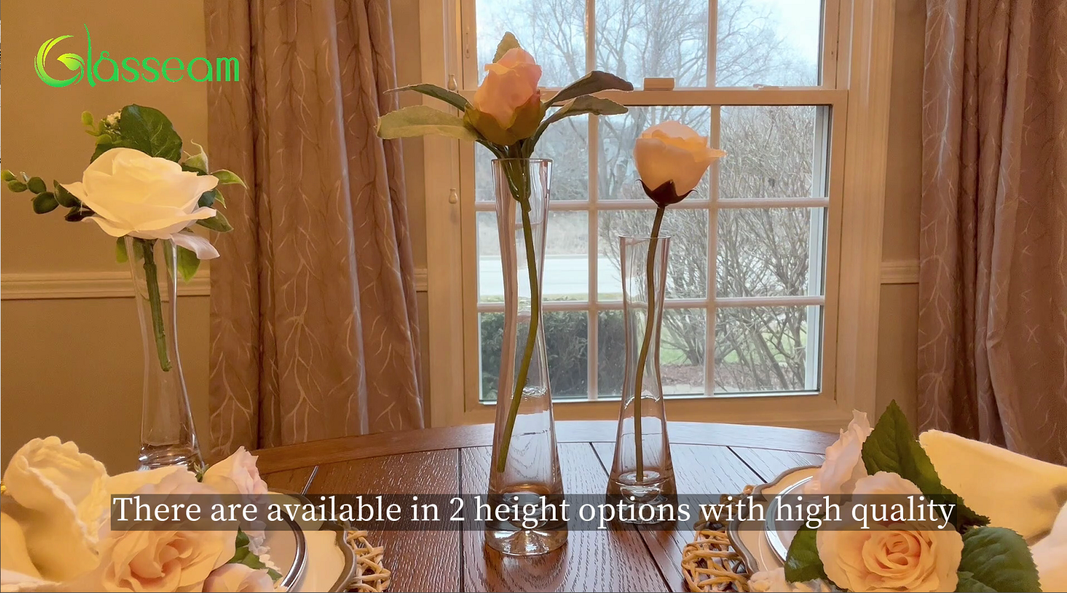 thumbnail video image 2 of Glasseam Glass Bud Vases in Bulk 9.64"Tall Clear Skinny Vases Set of 6 Small Single Flower Vase for Centerpiece, 2 of 8