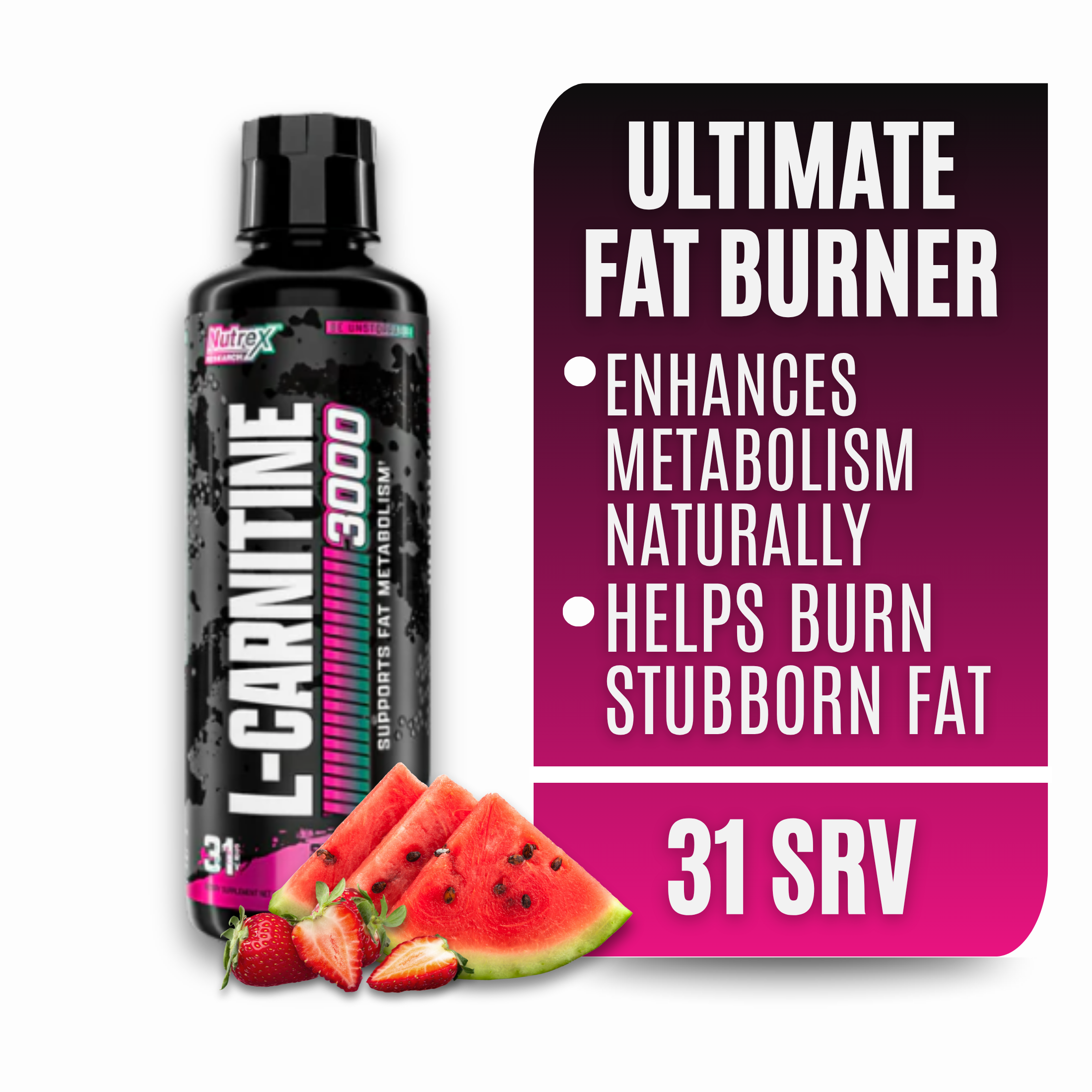thumbnail video image 2 of Nutrex Research Liquid L-Carnitine 3000 Strawberry Watermelon Fat Metabolism Energy Support Drink 31 Servings, 2 of 12