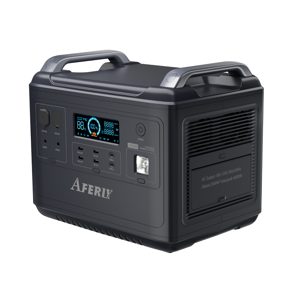 AFERIY Portable Power Station 2000W (4000Wmax) 1997Wh/624000mAh LiFePO4 UPS  Pure Sine Wave, Fully Charged in 1.8 Hours, 3500 Cycles + 16 Output Ports  Solar Generator for Camping, RV, Home, 