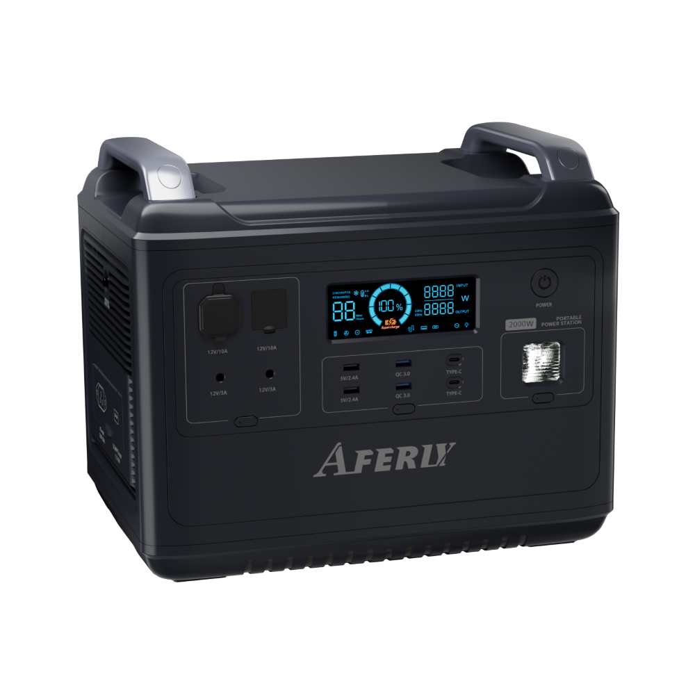 AFERIY Portable Power Station 2000W (4000Wmax) 1997Wh/624000mAh LiFePO4 UPS  Pure Sine Wave, Fully Charged in 1.8 Hours, 16 Output ports Solar Generator  for Camping, RV, Home, Emergency 