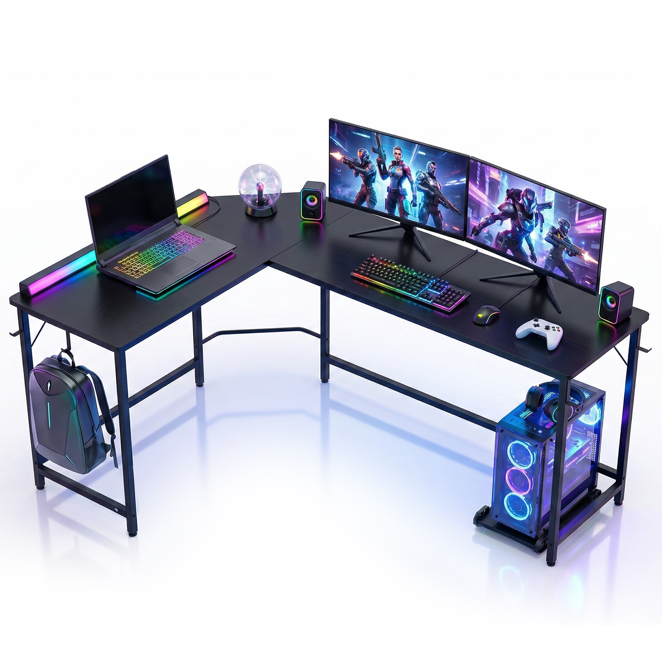thumbnail video image 2 of EDX Stylish L-shaped desk optimizes space, boosts productivity with ample dual-surface workspace and ergonomic modern design, Black, 2 of 9