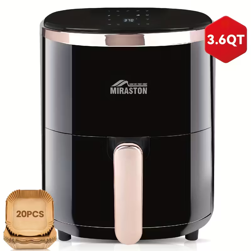 thumbnail video image 2 of MIRASTON 3.6QT Personal Air Fryer with Digital Display & 9 Presets,  Stainless Steel, Ideal for Small Kitchens, 2 of 8