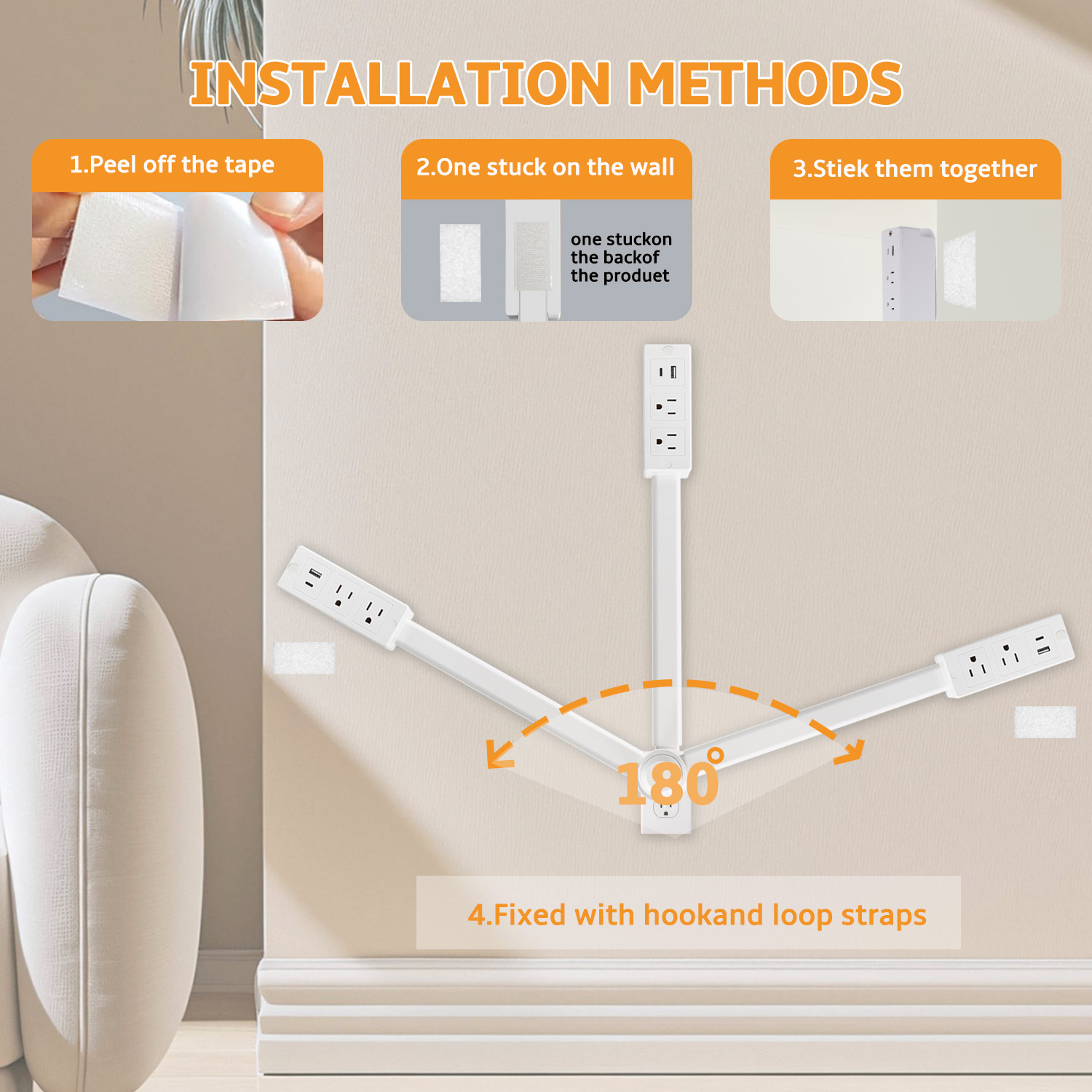 thumbnail video image 2 of Outlet Extender Stick Rotating Outlet Features USB-A, USB-C, and 2 Ac Outlets 180° Swivel Rotating Outlet for Behind Couches Space-Saving Outlet Extender for Home/Dorm(1pc), 2 of 9