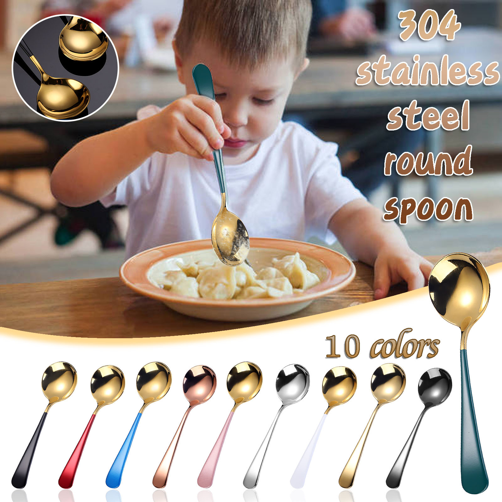 thumbnail video image 2 of Kingtowag Dinnerware Accessories, 6.2 Inch Length Stainless Steel Spoons Portable Handle Soup Spoons, 1X Red Gold Spoon, 2 of 4