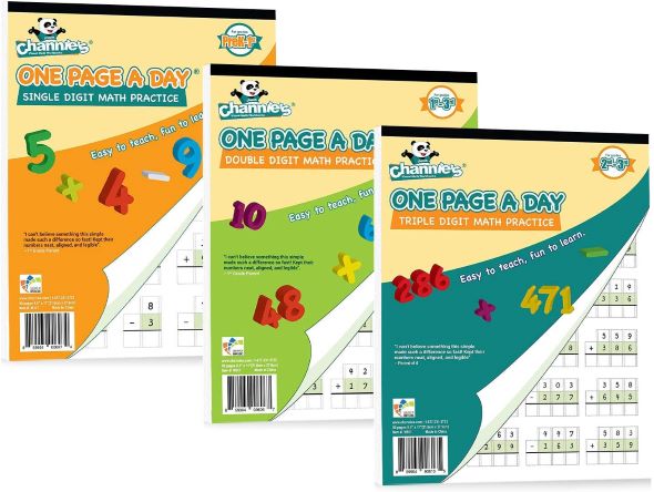 thumbnail video image 2 of Channie’s One Page A Day Single, Double, Triple Digit Math Practice Workbooks, 3 Pack Math Kit, Grades 2-4th, 2 of 7
