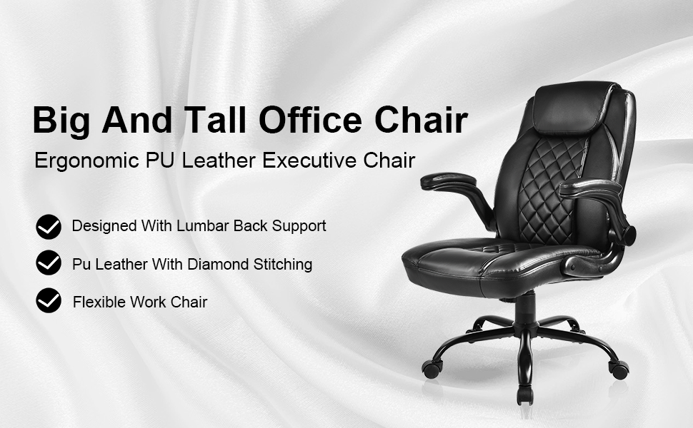 thumbnail video image 2 of OUTMASTER Big and Tall Office Chair – 400lb Capacity, Ergonomic PU Leather Executive Chair.(Black), 2 of 10