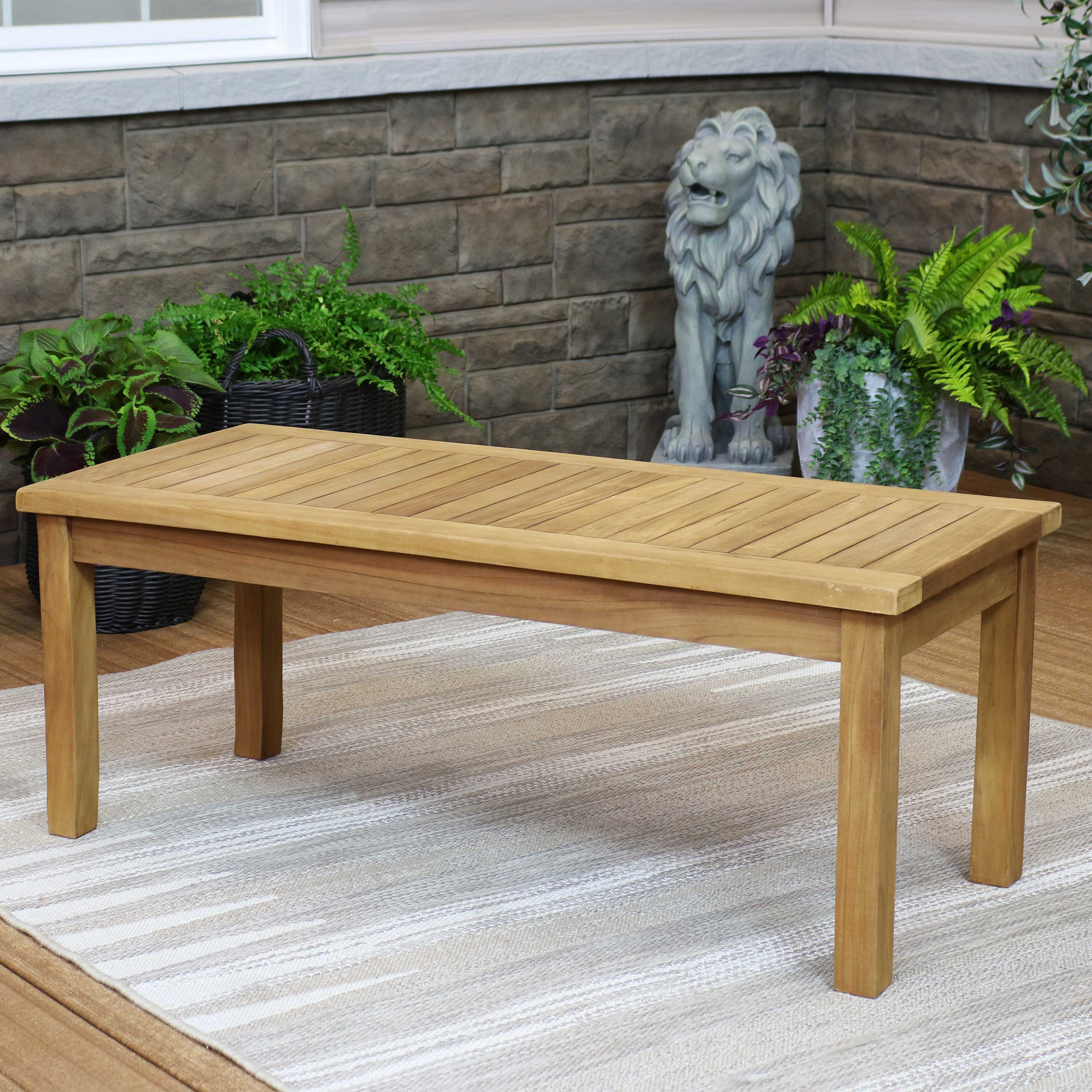 thumbnail video image 2 of Sunnydaze Teak Rectangular Outdoor Coffee Table, 2 of 11