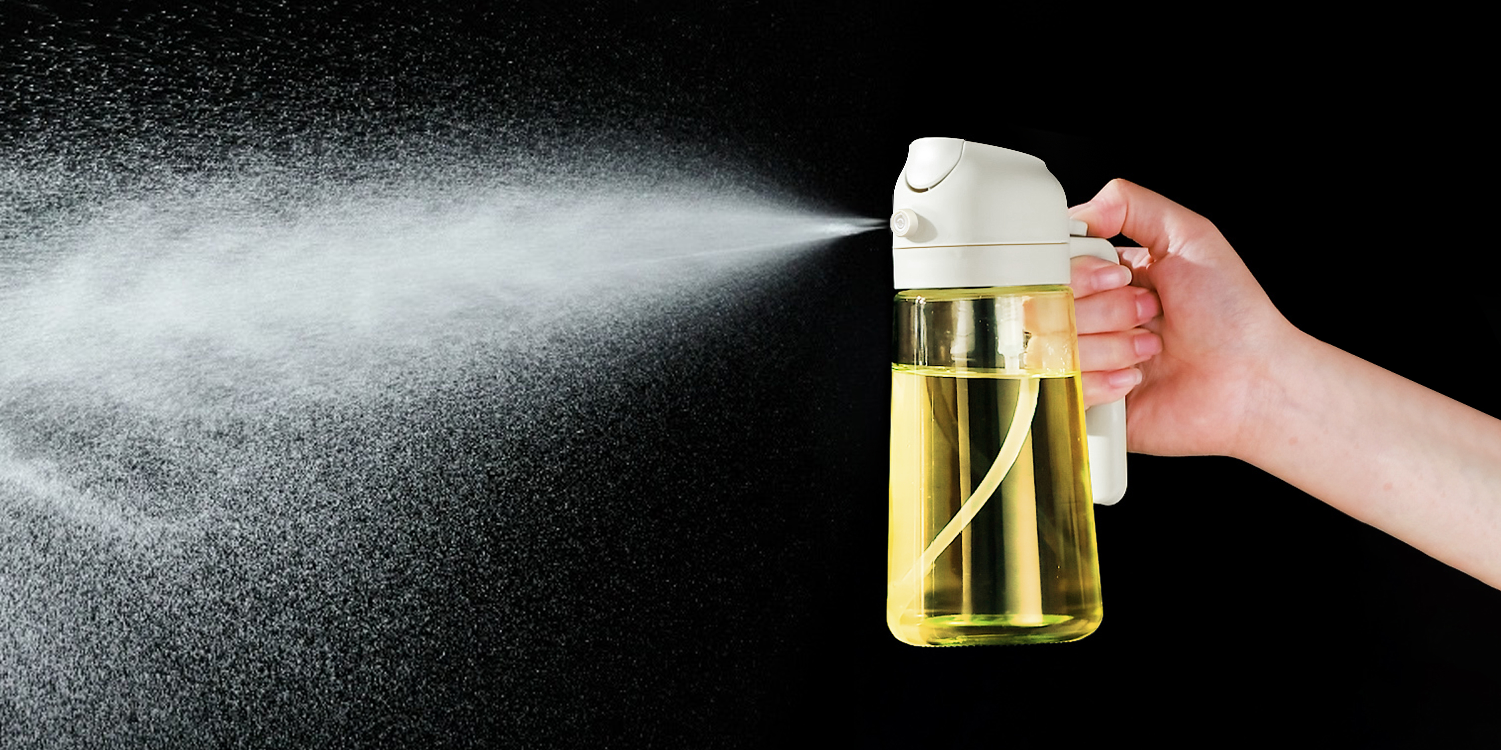 thumbnail video image 2 of YARRAMATE 16oz/470ml Oil Sprayer w/ Stickers, 2 in 1 Glass Olive Oil Dispenser, Food Grade Spray Bottle for Salad, Frying, BBQ (Black), 2 of 10