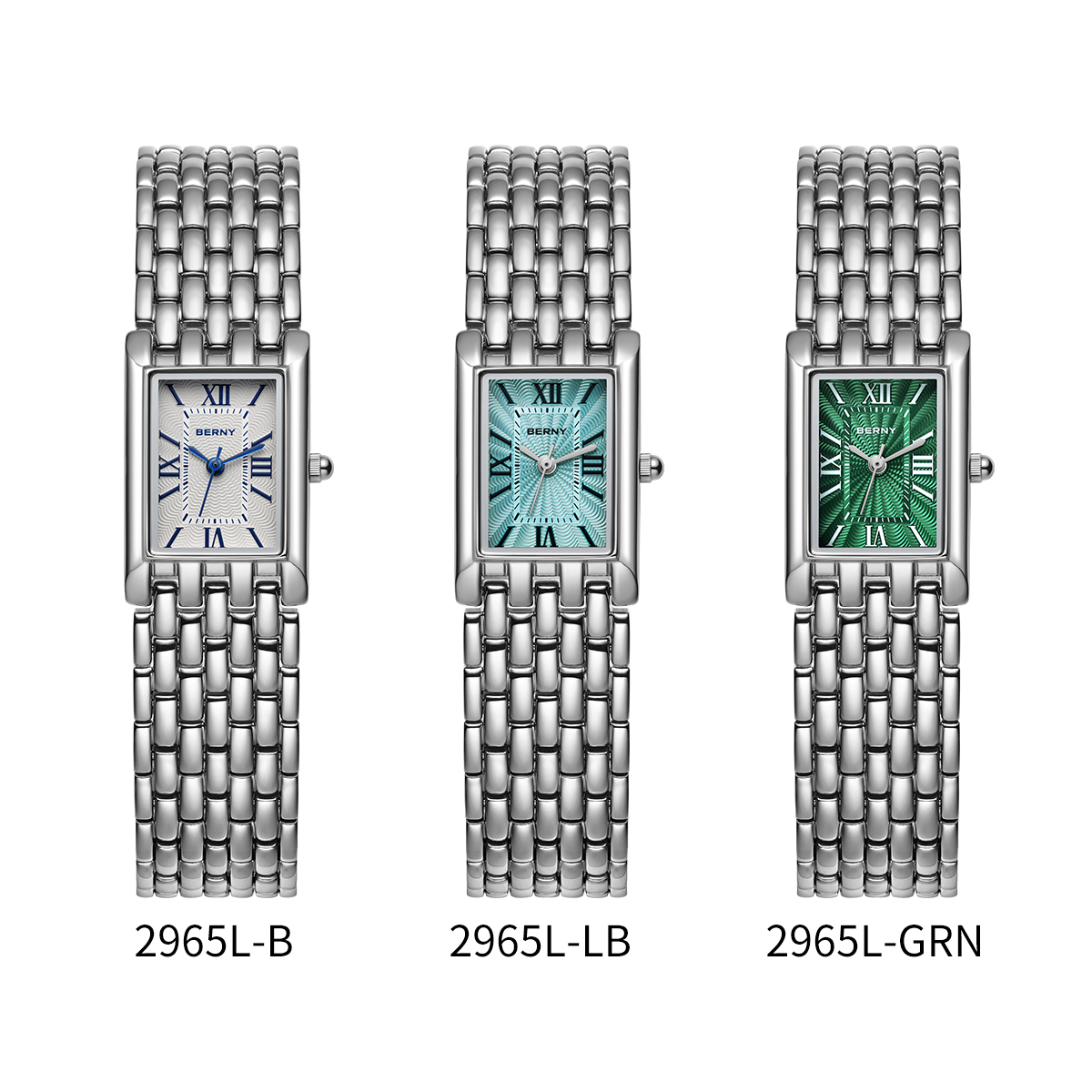 thumbnail video image 2 of BERNY Silver Watches for Women, Dainty Vintage Rectangular Case Roman Dial, Small Stainless Steel Bracelet Watch, Adjustment Tool Included, Waterproof, Luxury Womens Sliver Watch Gifts (White), 2 of 12