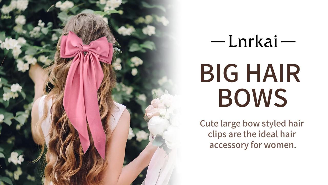 thumbnail video image 2 of 6 Pcs Hair Bows for Women, Big Hair Clips with Ribbons, French Hair Barrettes Fashion Accessories, 2 of 8