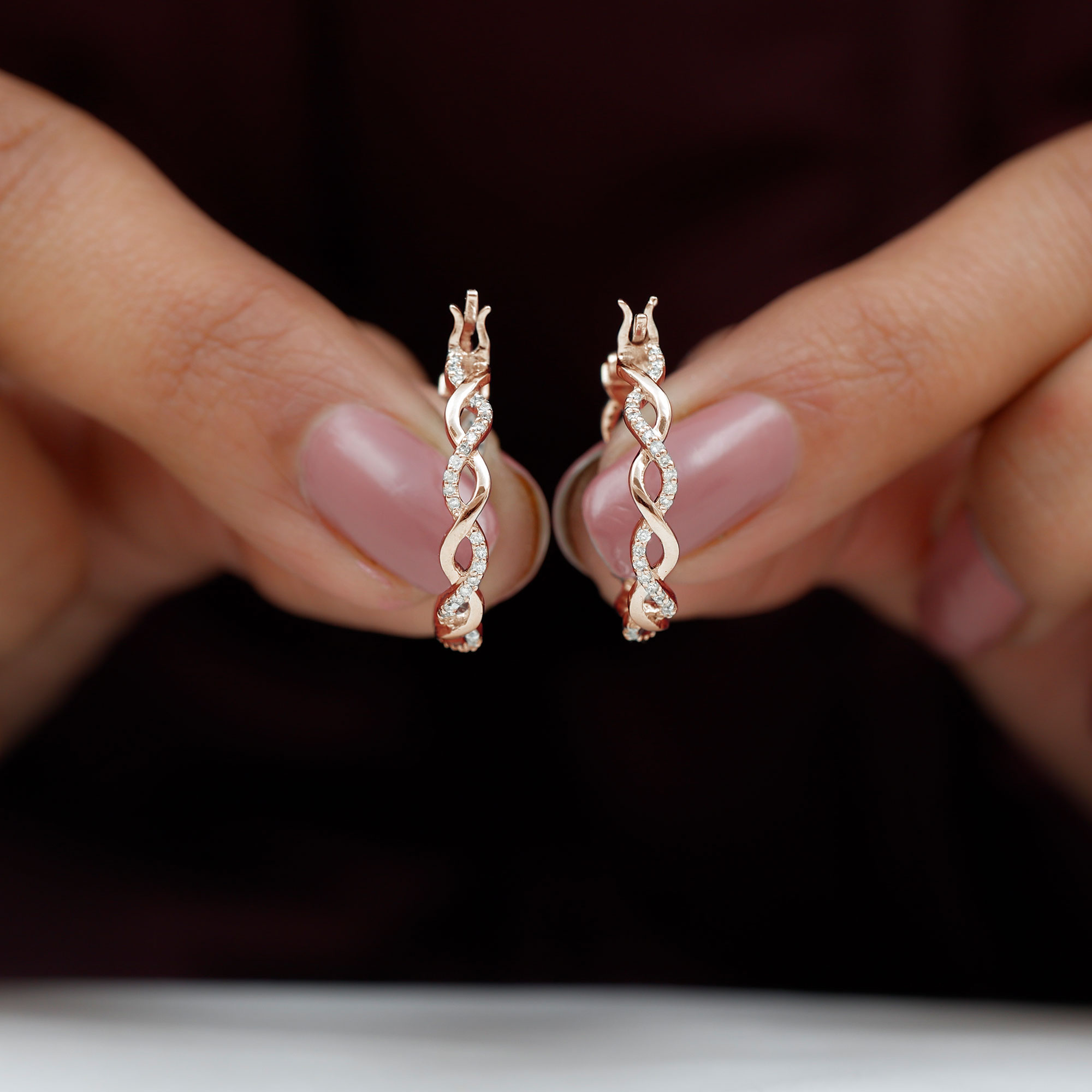 thumbnail video image 2 of Rosec Jewels Lab Grown Diamond Earrings (Ef-Vs Grade) - Infinity Hoops with Snap Back - Cocktail Earrings - with Jewelry Box, 10K White Gold, 2 of 6