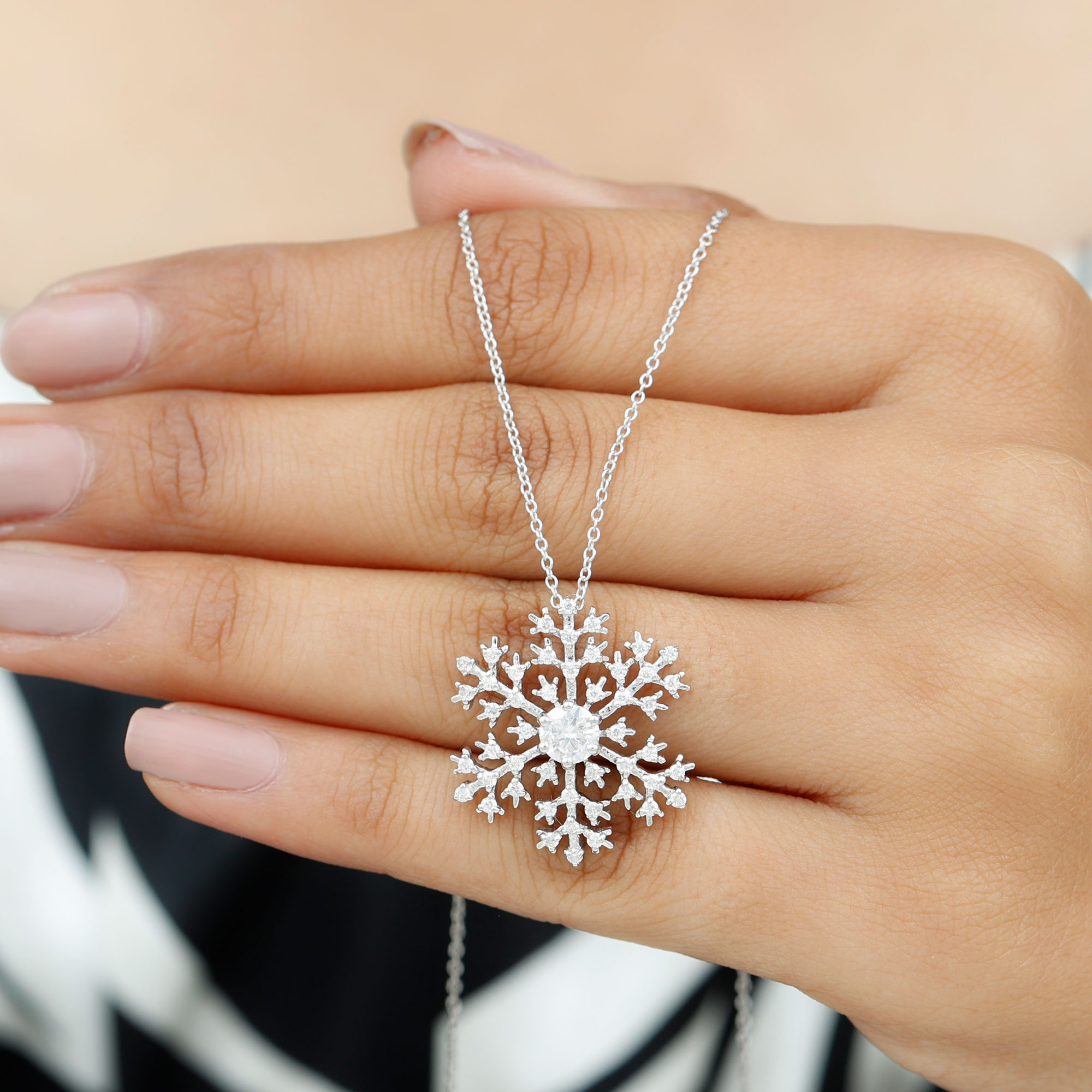 thumbnail video image 2 of Rosec Jewels Lab Grown Diamond Snowflake Pendant Necklace for Women (EF-VS Quality Certified) - Ready to Gift for Christmas, 18K White Gold, 2 of 8