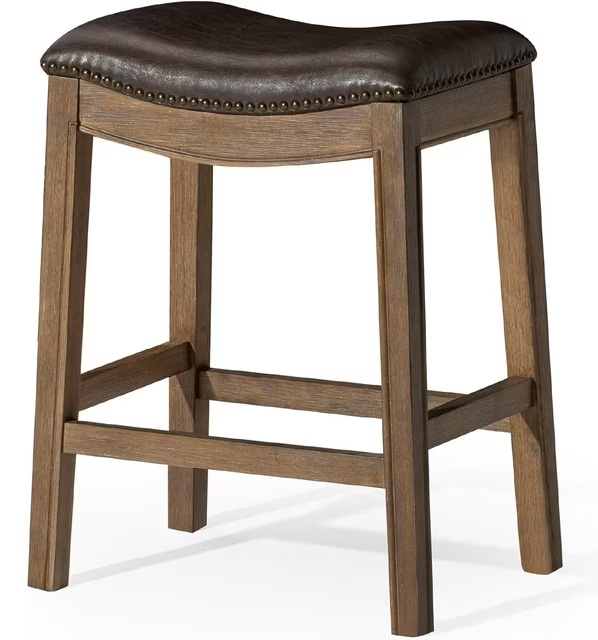 thumbnail video image 2 of Maven Lane Adrien Saddle Counter Stool In Walnut With Marksman Saddle Vegan Leather, Set of 2, 2 of 2