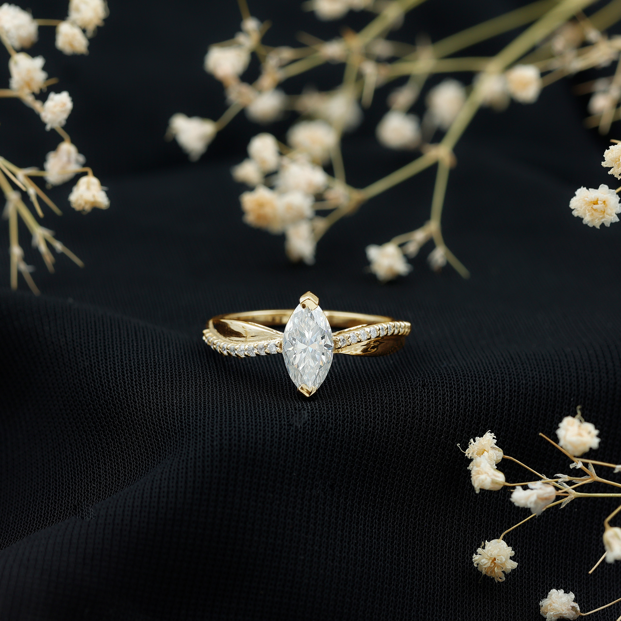 thumbnail video image 2 of Rosec Jewels 1 Carat Lab Created Diamond Ring - 5X10 mm Marquise Engagement Ring (EF-VS Quality), 10K Yellow Gold, US 3.50, 2 of 8