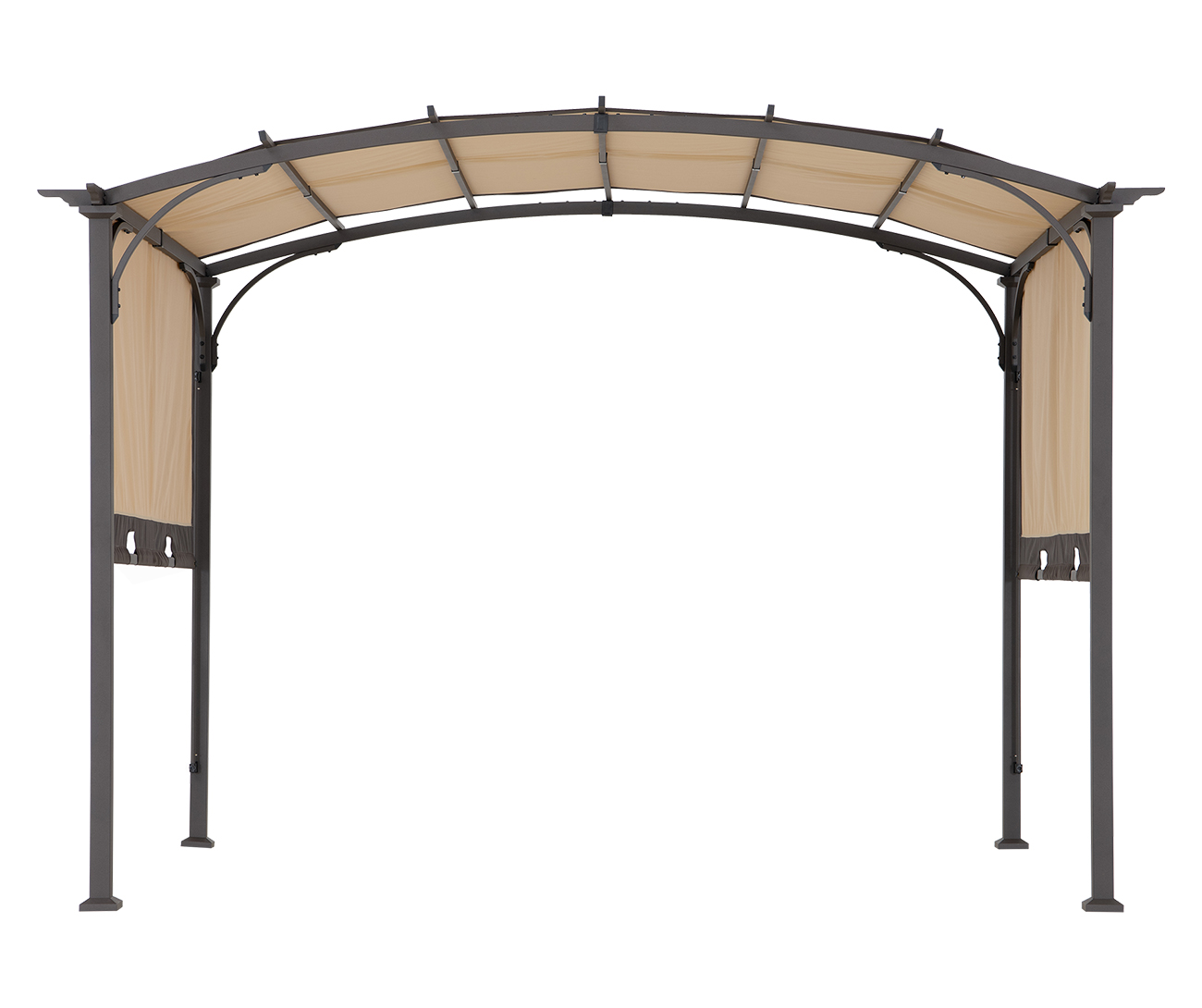 thumbnail video image 2 of Sunjoy Lindt 9.5 x 11 ft. Outdoor Steel Arched Pergola with Adjustable Canopy for Patio, Backyard, and Garden, Tan & Brown, 2 of 11