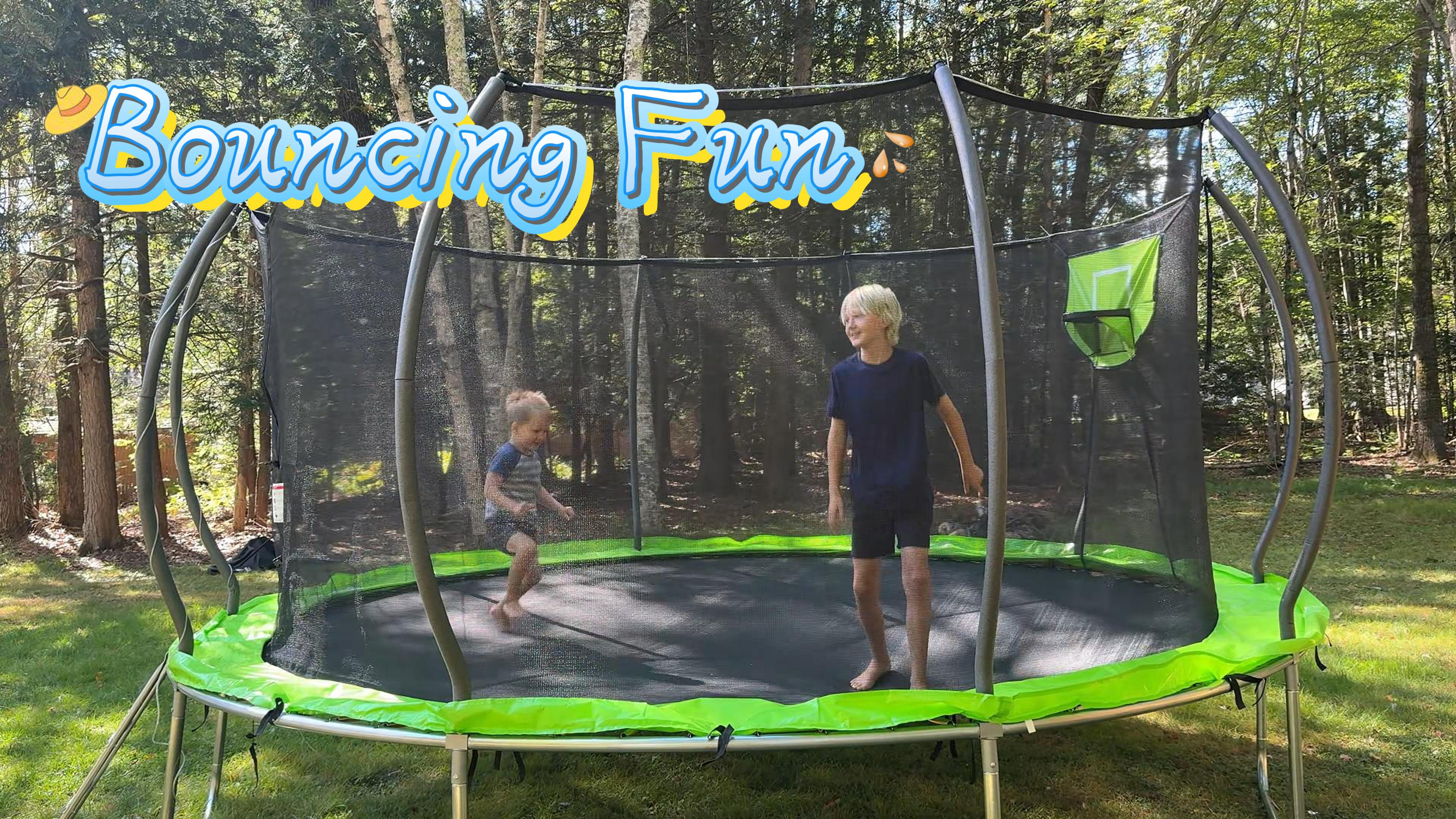 thumbnail video image 2 of XMIKA Trampolines with Basketball Hoop, 1000LBS 10FT Trampoline for 3-4 Kids, Outdoor Trampoline with Enclosure Net, Ladder, Light, Sprinkler, Backyard Round Heavy Duty Trampoline, No Gap Design, 2 of 10