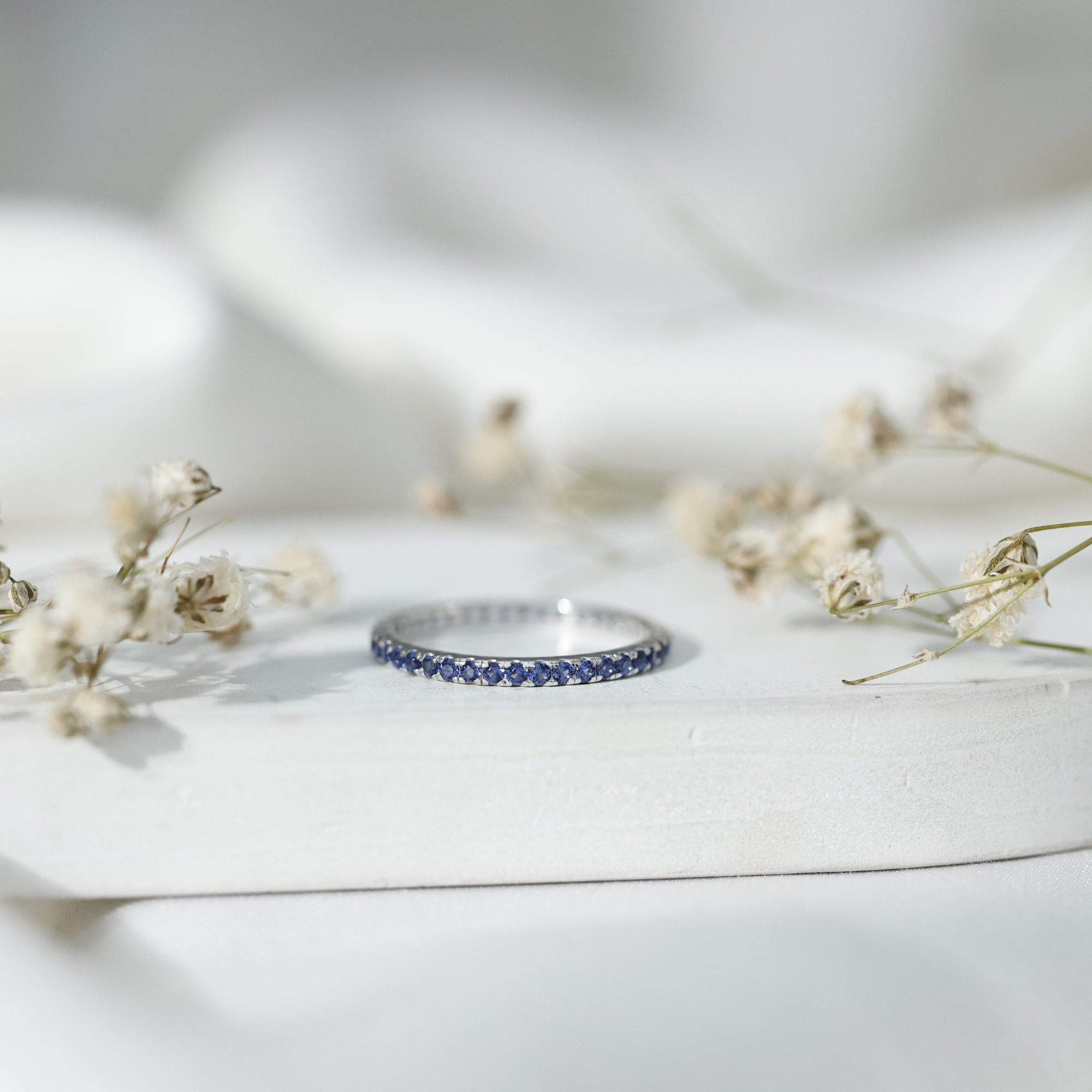 thumbnail video image 2 of Rosec Jewels 0.50 CT Created Blue Sapphire Full Eternity Band Ring for Women, 14K Yellow Gold, US 6.50, 2 of 9