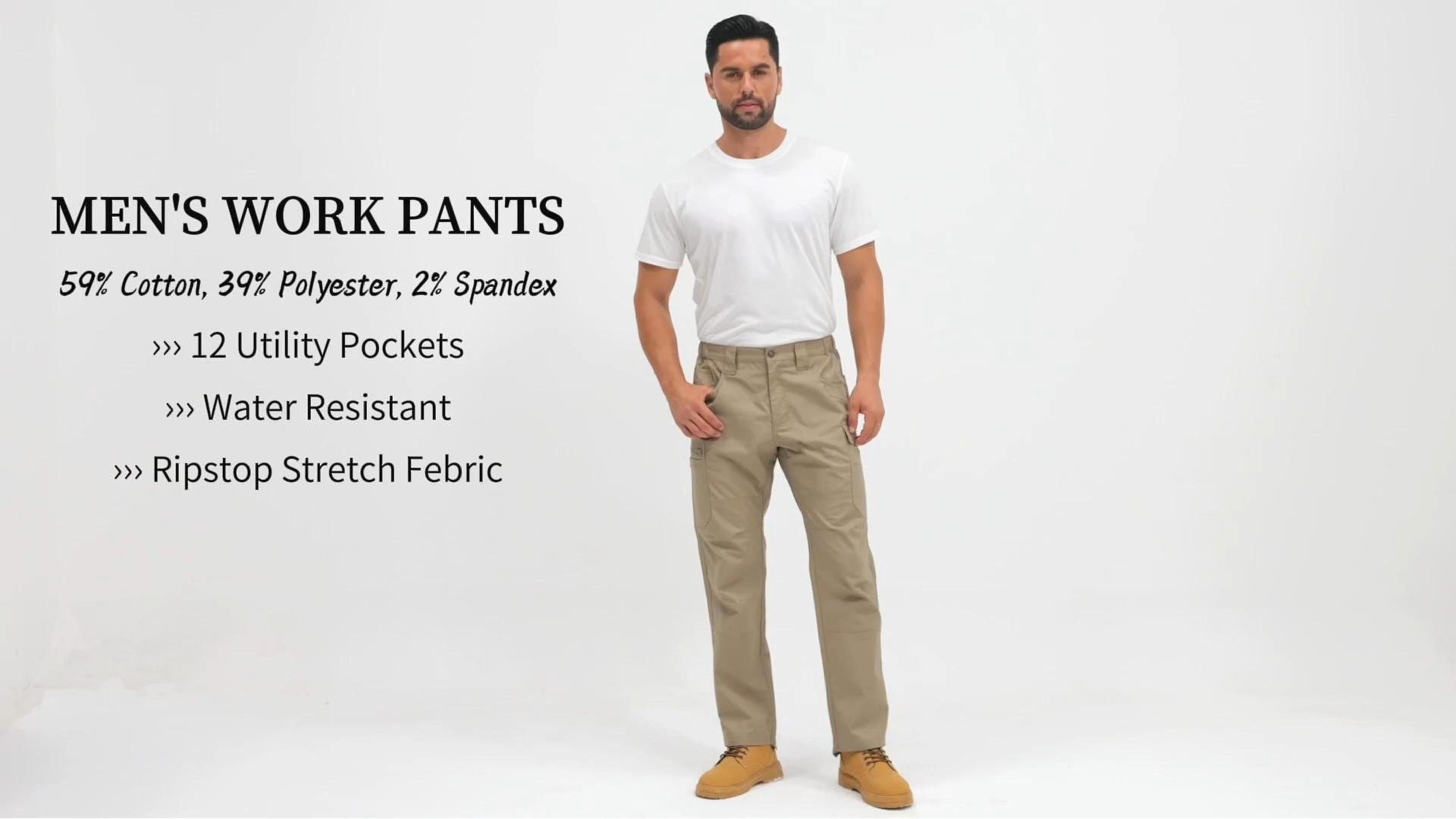 thumbnail video image 2 of NAVEKULL Men's Stretch Ripstop Cargo Pants Water Resistant Flex Hiking Pants Lightweight EDC Operator Utility Work Pants, 2 of 7