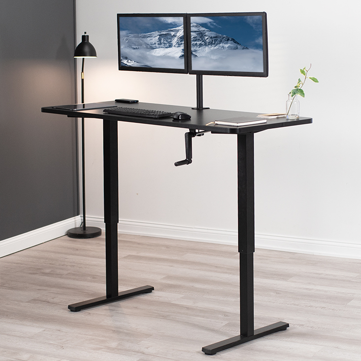 thumbnail video image 2 of VIVO Manual 60” x 24” Stand Up Desk | Light Wood Table Top, White Frame, 2 of 9