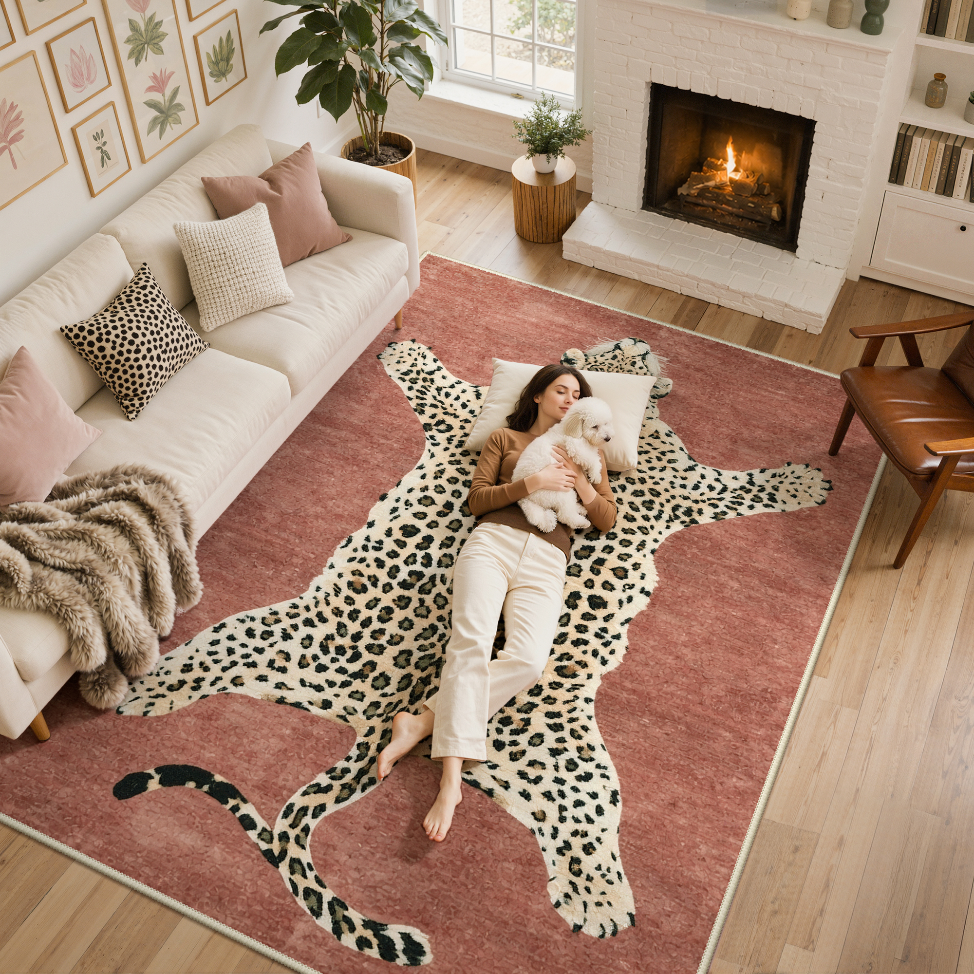thumbnail video image 2 of GENIMO 8'x10' Area Rug for Living Room, Washable Non Slip Soft Animal Print Rug for Bedroom Dining Room Home Office, Dusty Rose, 2 of 13