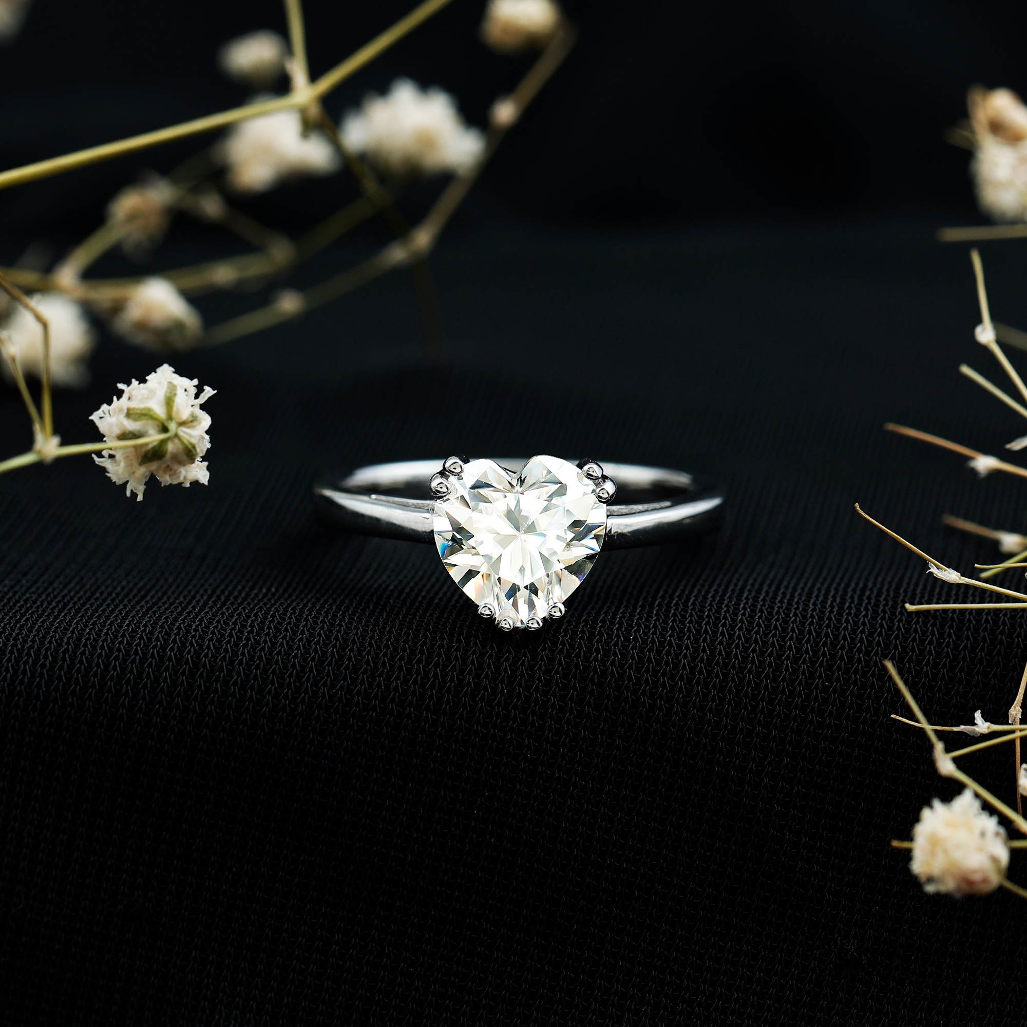 thumbnail video image 2 of Rosec Jewels Lab Grown Diamond 8mm Heart Engagement Ring, EF-VS Quality - Ready To Gift, 925 Sterling Silver, US 4.00, 2 of 9