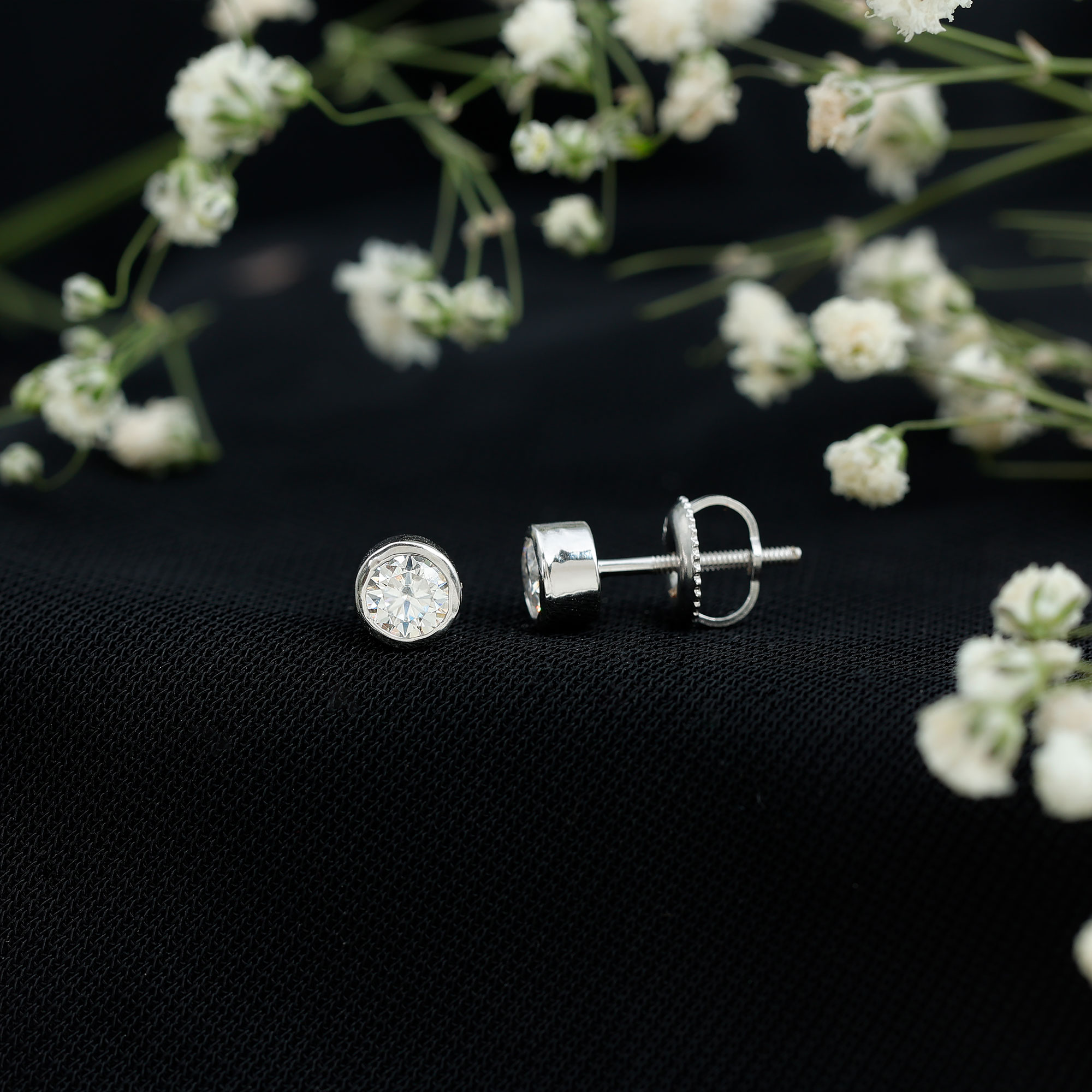 thumbnail video image 2 of Rosec Jewels Lab Grown Diamond Stud Earrings with Screw Back - EF-VS Grade Certified - Ready to Gift, 10K White Gold, 2 of 8