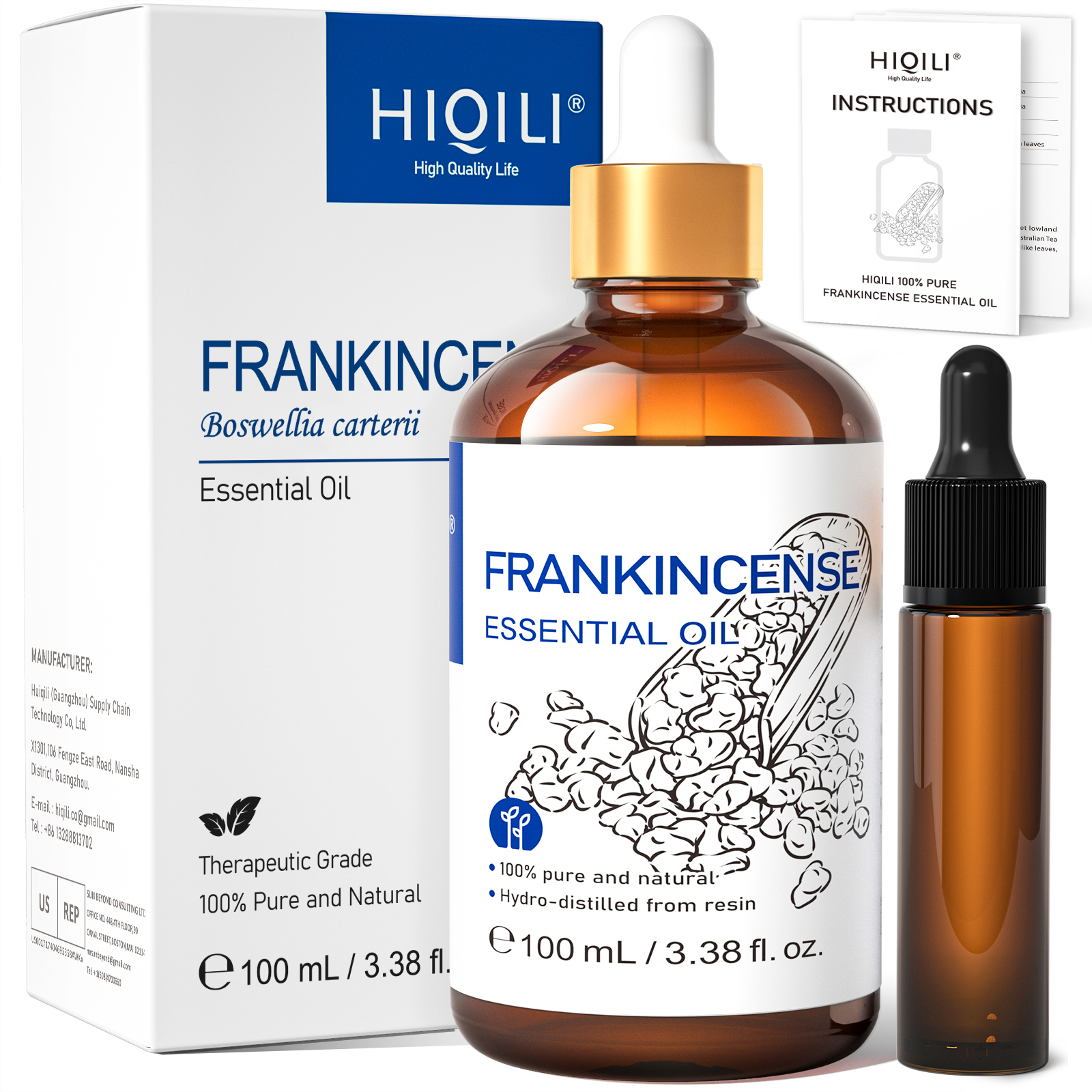 thumbnail video image 2 of HIQILI Frankincense Essential  Oil for Relaxation, Diffuser, Hair Care, Massage & Soothing-100mL, 2 of 7