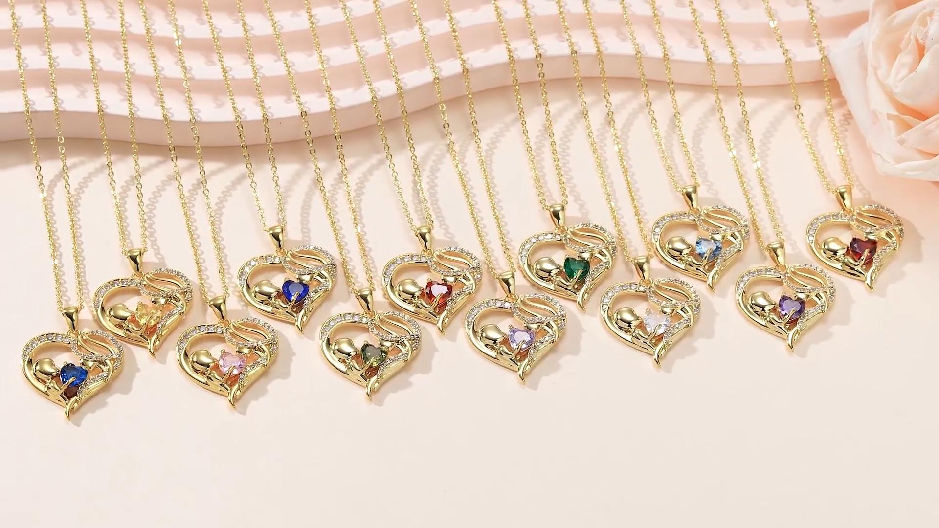 thumbnail video image 2 of Taioiat Mom Necklace Heart October Birthstone Gold Mama Pendant Necklace Mother's Day Jewelry Gifts for Mom Grandmother Wife, 2 of 8