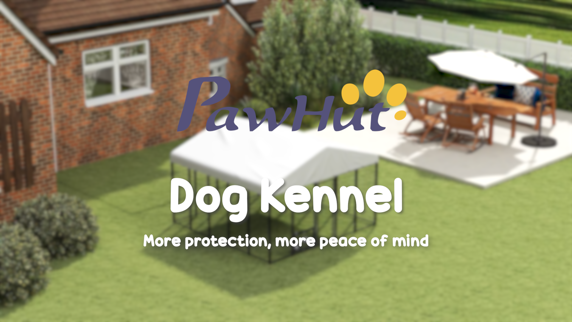 thumbnail video image 2 of PawHut Outdoor Dog Kennel, Welded Wire Dog Run with 360° Rotating & 4 Levels Adjustable Bowls, Waterproof & UV Resistant Cover, 9.8' x 9.8' x 6.8', 2 of 10