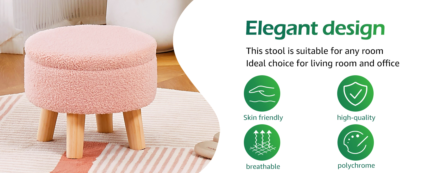 thumbnail video image 2 of Casa Pura Furniture Storage Ottoman, Modern Round Footrest with Soft Padded Seat, Teddy Velvet Footstool with Wood Legs, Accent Small Table or Plant Stand for Hallway, Living Room, 2 of 7