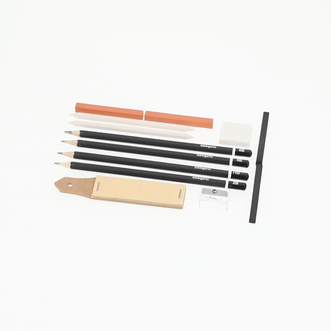 King art 13 Piece Sketching Drawing Kit with Pencils Charcoal