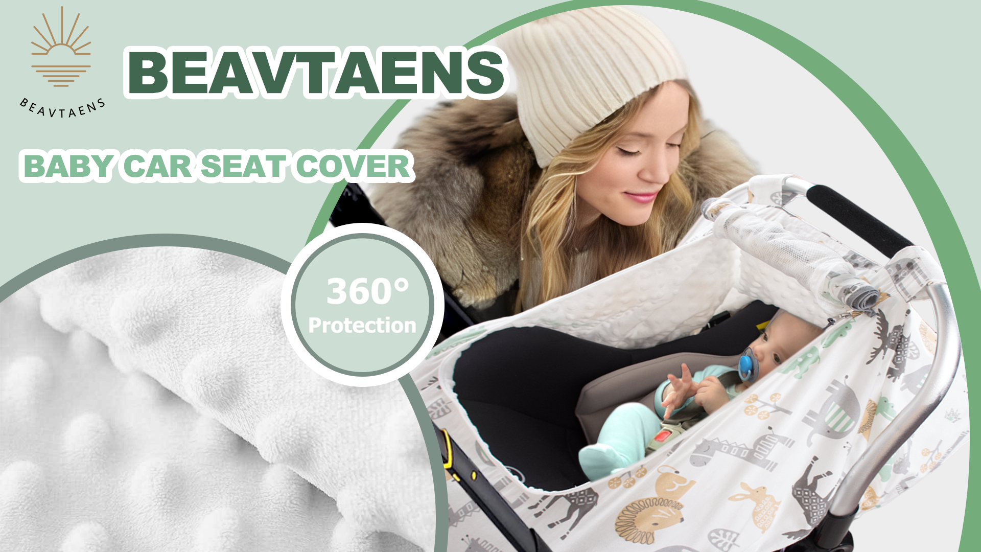 thumbnail video image 2 of Beavtaens 3-in-1 Baby Car Seat Cover, Winter Infant Carseat Canopy, Soft & Breathable, White, 2 of 7