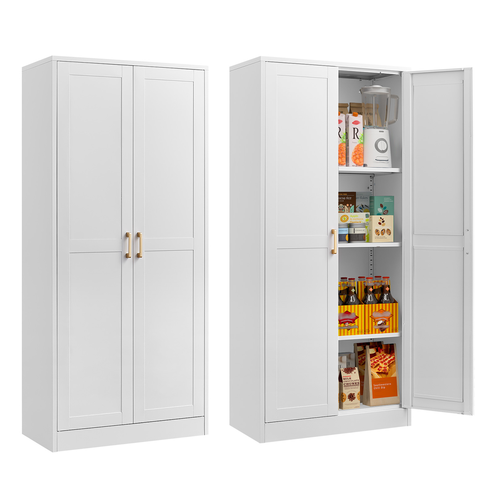thumbnail video image 2 of Polup 60'' Tall Metal Modern Pantry Kitchens Cabinet with Doors Adjustable Shelves Office White, 2 of 9