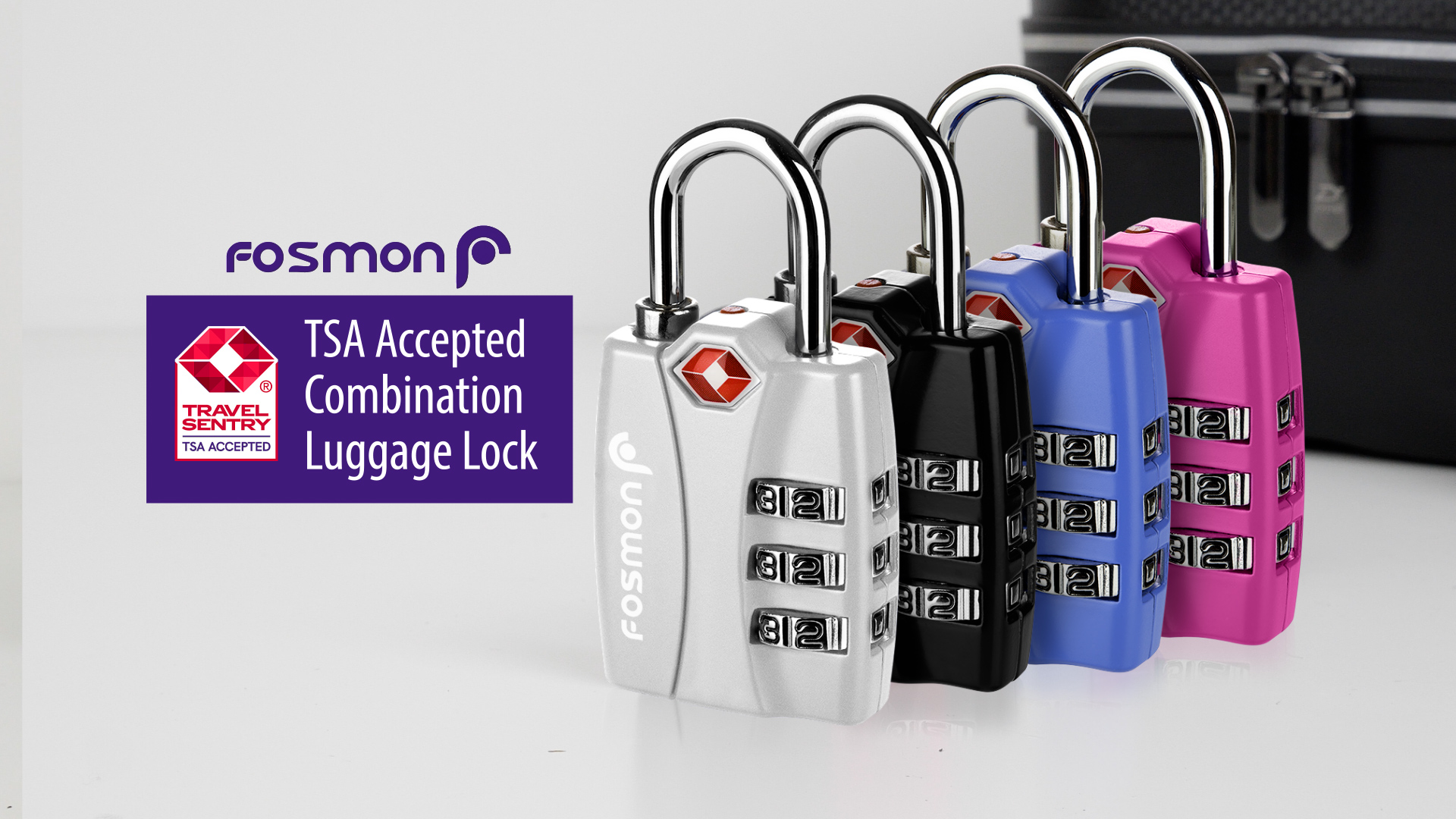 thumbnail video image 2 of Fosmon [3 Pack] Luggage Locks TSA Approved Open Alert Indicator 3 Digit Combination Padlock for Suitcase, Gym & More, 2 of 8