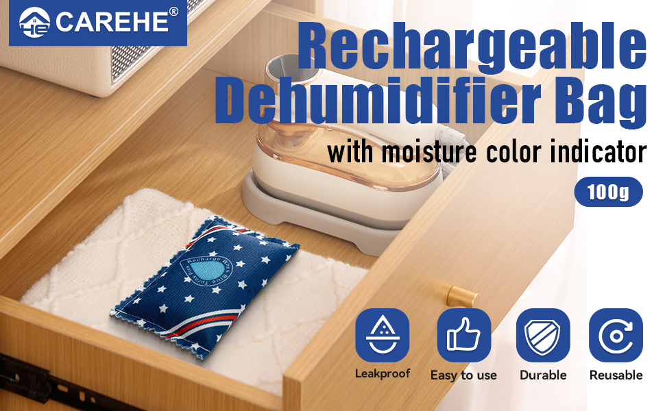 thumbnail video image 2 of 100g Dehumidifier Bags 5 Pack Silica Gel Desiccant Reusable Moisture Absorbers for Car, Safe,Closet, 2 of 9