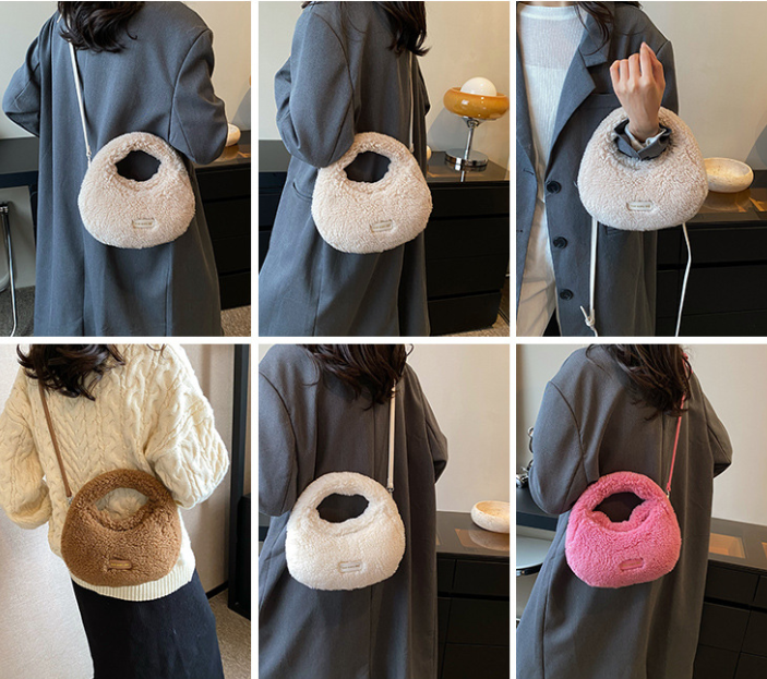 thumbnail video image 2 of Sunyuer Women Faux Fur Plush Mini Handbag, Cute Round Fluffy Crossbody Purse with Detachable Adjustable Strap, Casual Fashion Shoulder Bag for Fall Winter Daily Outing, 2 of 8