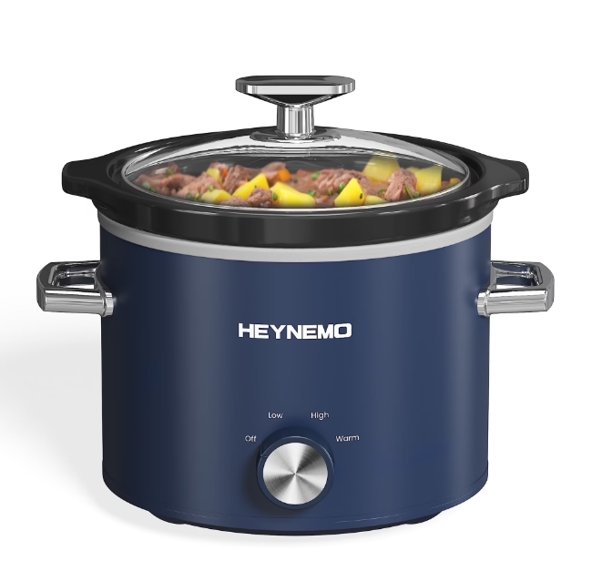 thumbnail video image 2 of Sunvivi 2 Quart Slow Cooker With Removable Ceramic Pot and 3 Heating Settings, Stainless Steel, Blue, 2 of 9