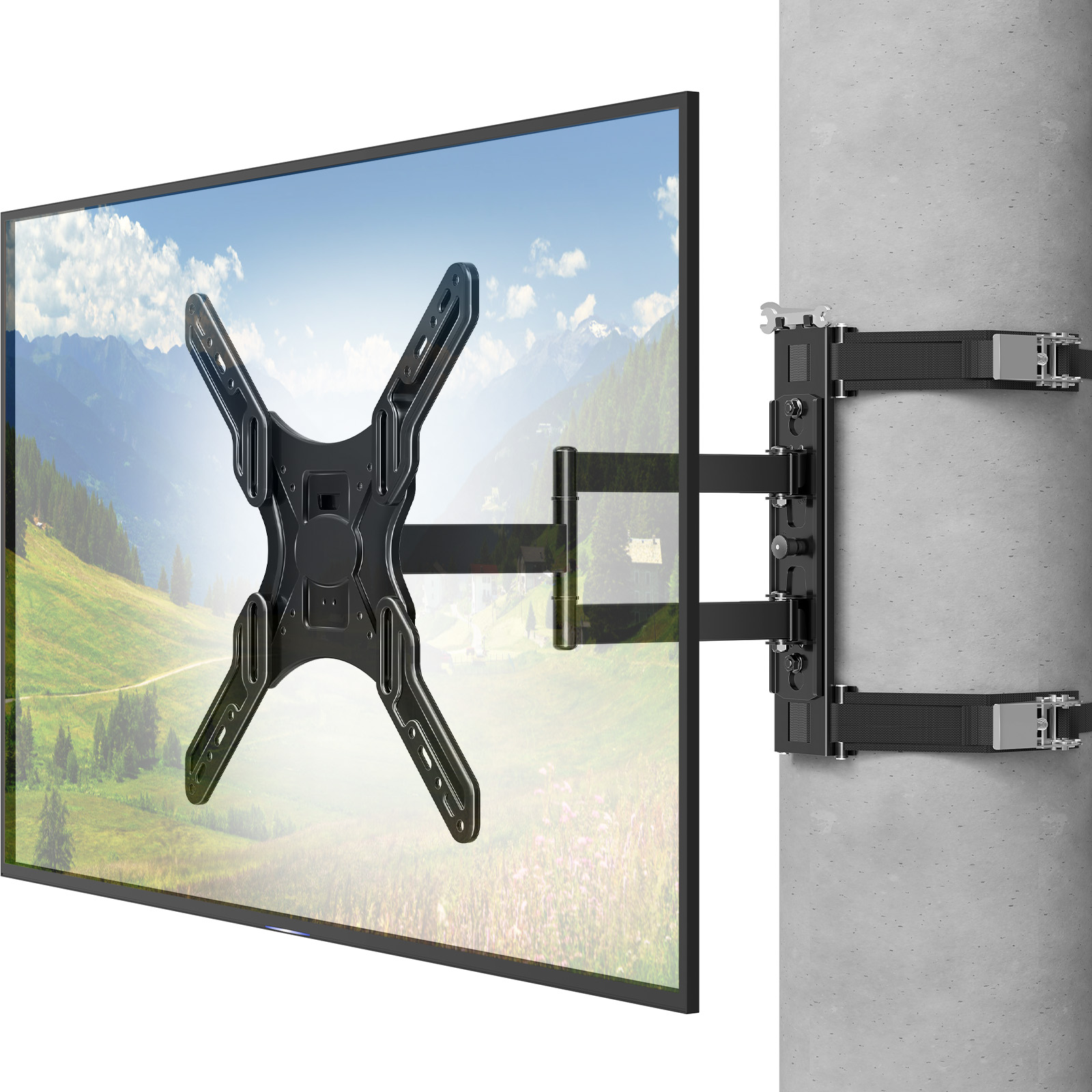 thumbnail video image 2 of MOUNT PRO No-Drill TV Mount for Gazebo & Pillars - Full Motion Swivel & Tilt for 26-60 Inch TVs, Secure Strap-On Column Mount Fits Round/Square Posts, Holds 77 lbs, VESA 400x400, 2 of 11
