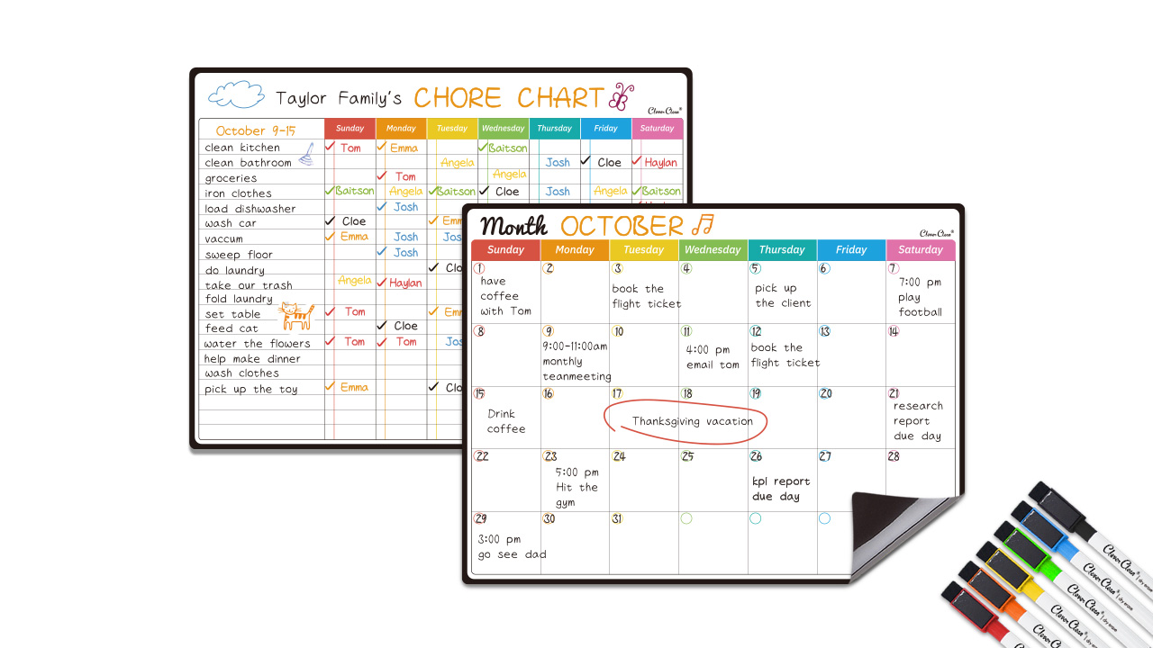 Clever Clean Magnetic Dry Erase Chore Chart, 14.5x11 with 6 markers ...