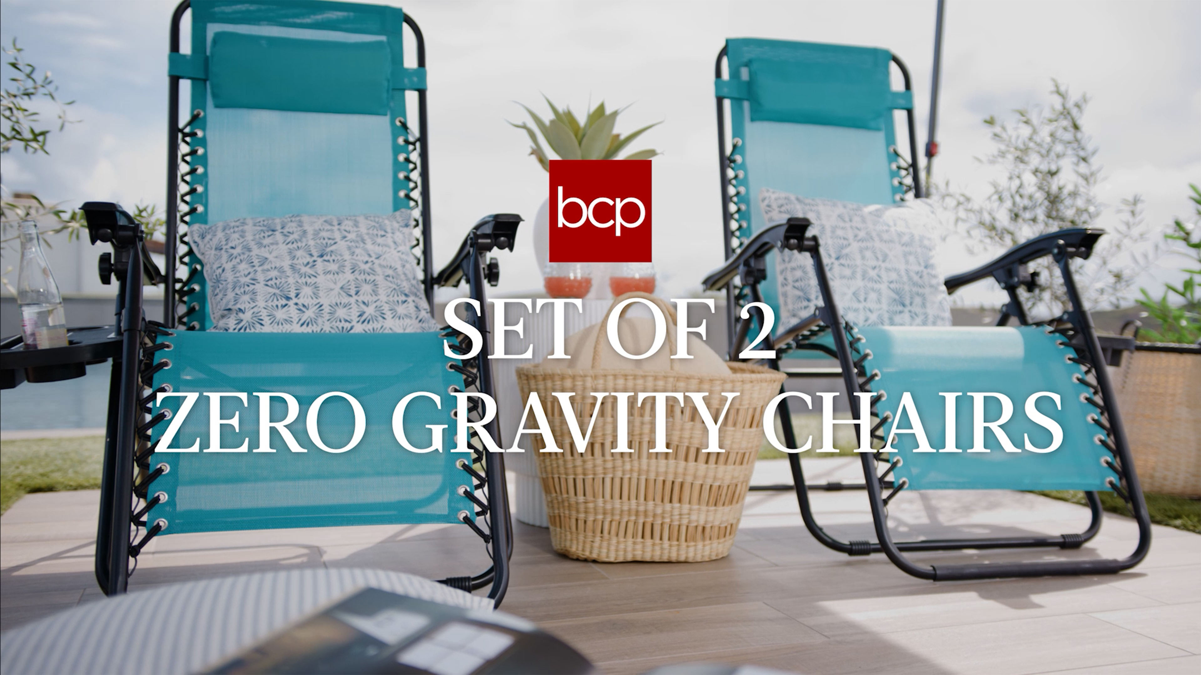 thumbnail video image 2 of Best Choice Products Set of 2 Zero Gravity Lounge Chair Recliners for Patio, Pool w/ Cup Holder Tray - Light Blue, 2 of 9