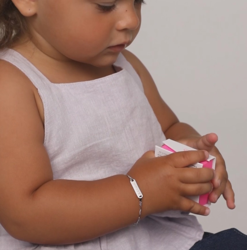 thumbnail video image 2 of 14k White Gold 4.5-5.5" Classic Figaro Identification Baby / Toddler / Kids Bracelet, 2 of 6