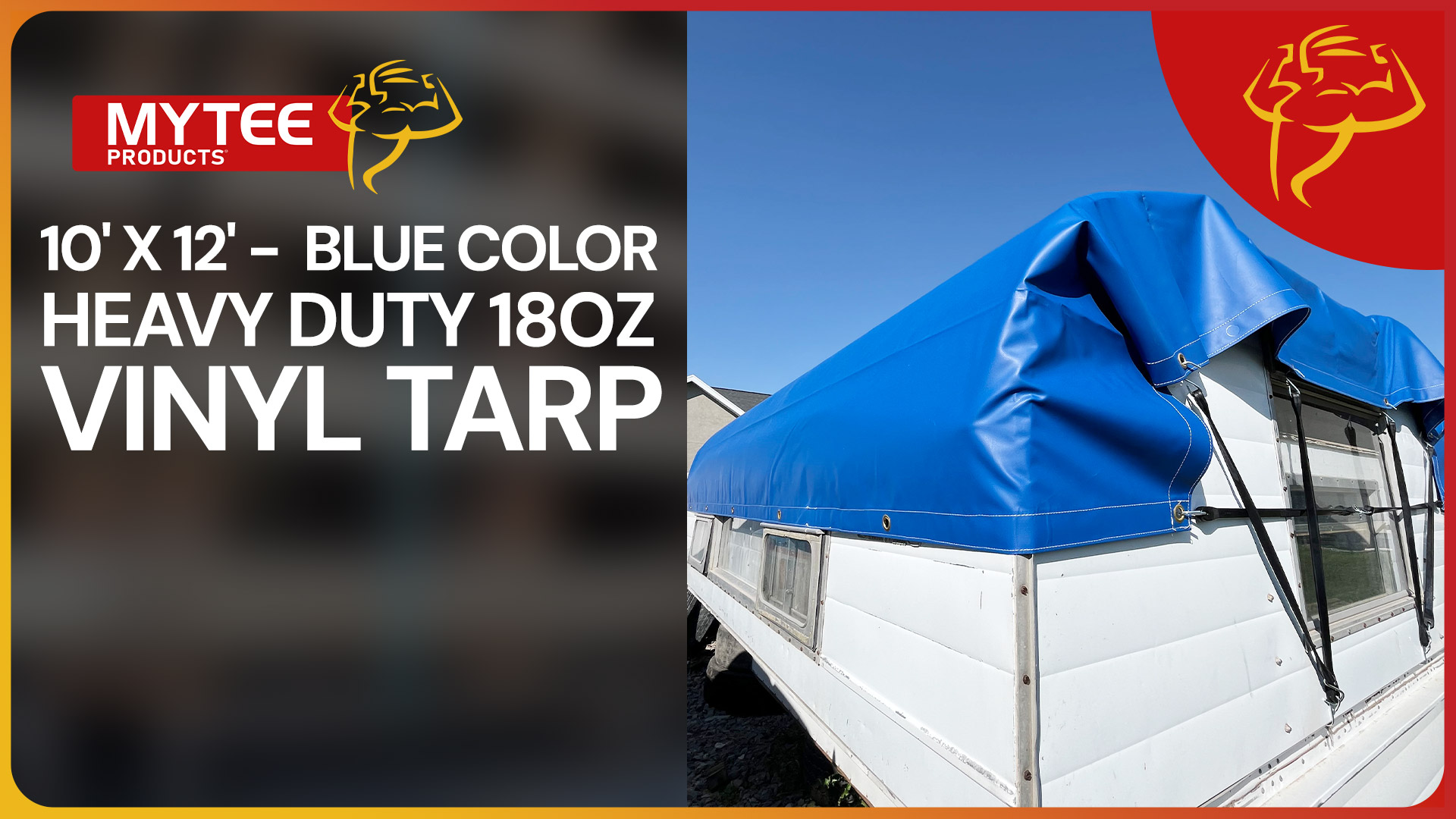 thumbnail video image 2 of (2 Pack) 10' x 12' Heavy Duty BLUE 18oz Vinyl Utility Tarp Waterproof, Multipurpose, Cars, Boats, Campers, Pool Cover, Tent, 2 of 9