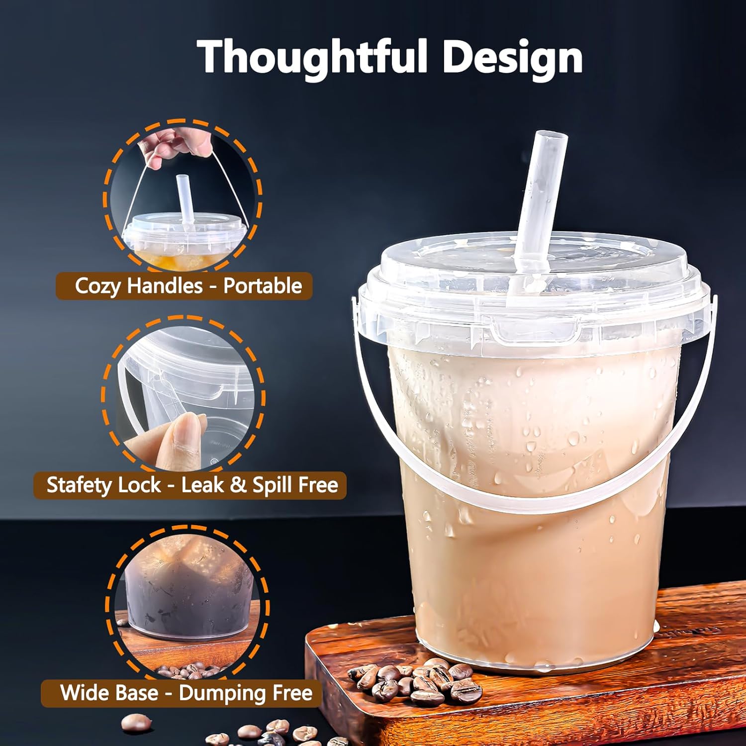 thumbnail video image 2 of Mini Drink Buckets with Lids and Straws, 24oz Reusable Clear Plastic Bucket Cups for Drinks, 5/10/15/20Sets Mini Bucket for Drinks, Suitable for Outdoor Beverage Packaging Pool Party, 2 of 8