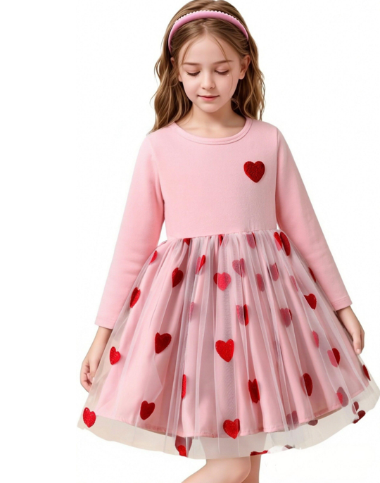 thumbnail video image 2 of Girls Size 10 Dresses Toddler Baby Girl Valentines Day Crew Neck Long Sleeve Dress Heart Tutu Tutu Dresses Child Spring Fall Clothes Red,7-8 Years, 2 of 6