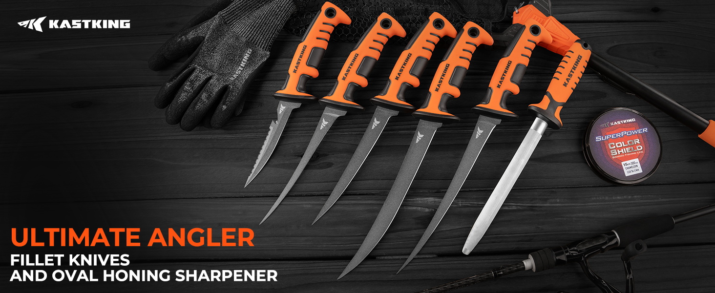 thumbnail video image 2 of KastKing Ultimate Angler 9" Fillet Knife, Razor Sharp Corrosion-resistant Vanadium Stainless Steel Blade, Fishing Knife Includes Sheath with Sharpener & Line Cutter, EnduraGrip Ergonomic Handle, 2 of 16